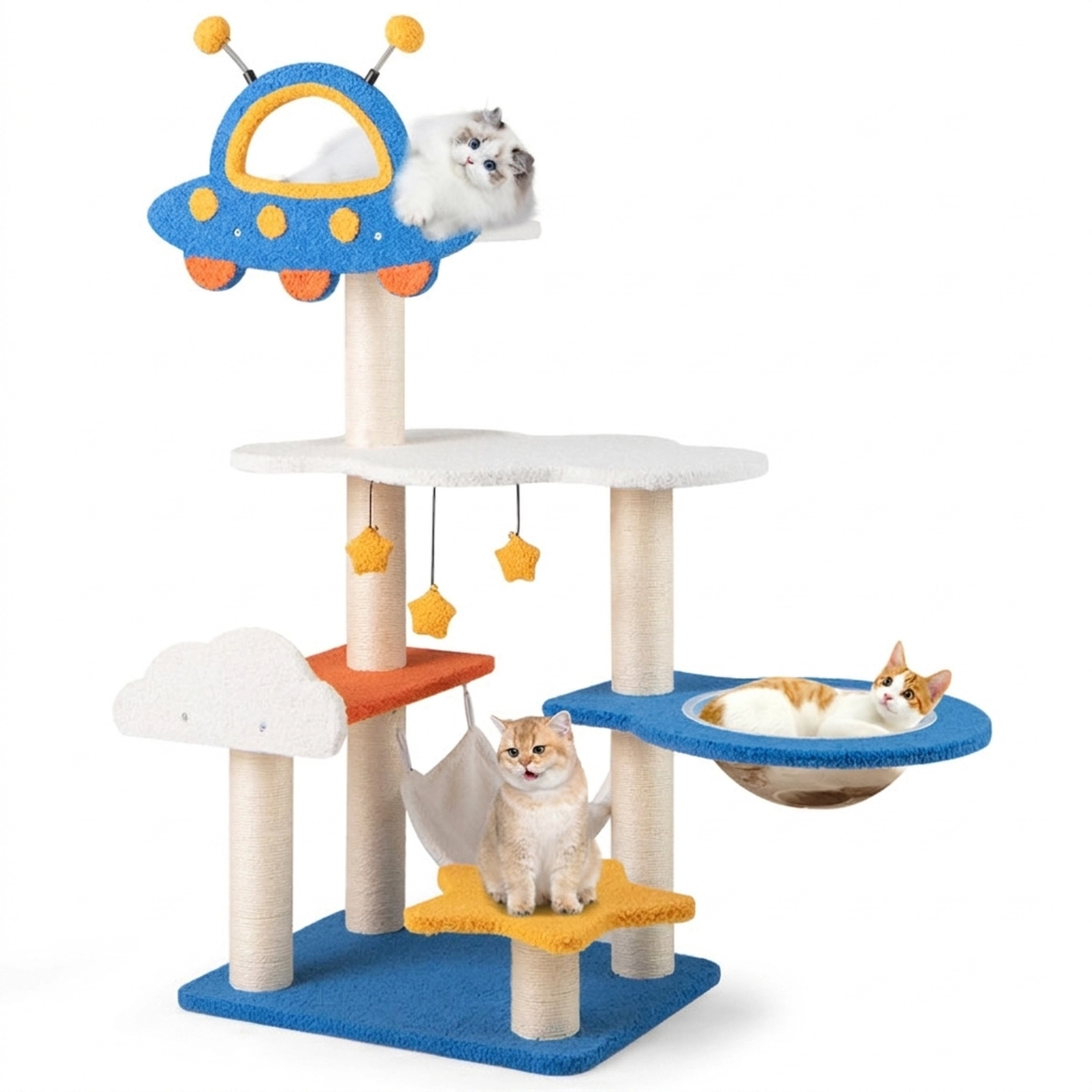 SUGIFT 49-in Tall Cat Tree with UFO Top Perch Space Capsule Hammock and Sisal Scratching Posts Blue
