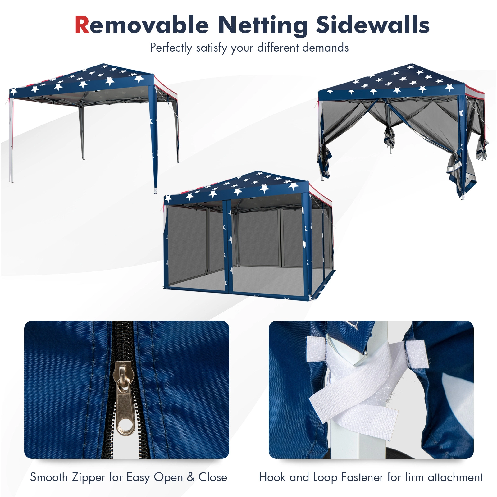 SUGIFT 10 x 10Pop-up Canopy Tent Gazebo with Mesh Netting 31.5-lb Net Weight Beige Coffee White American Flag Gray