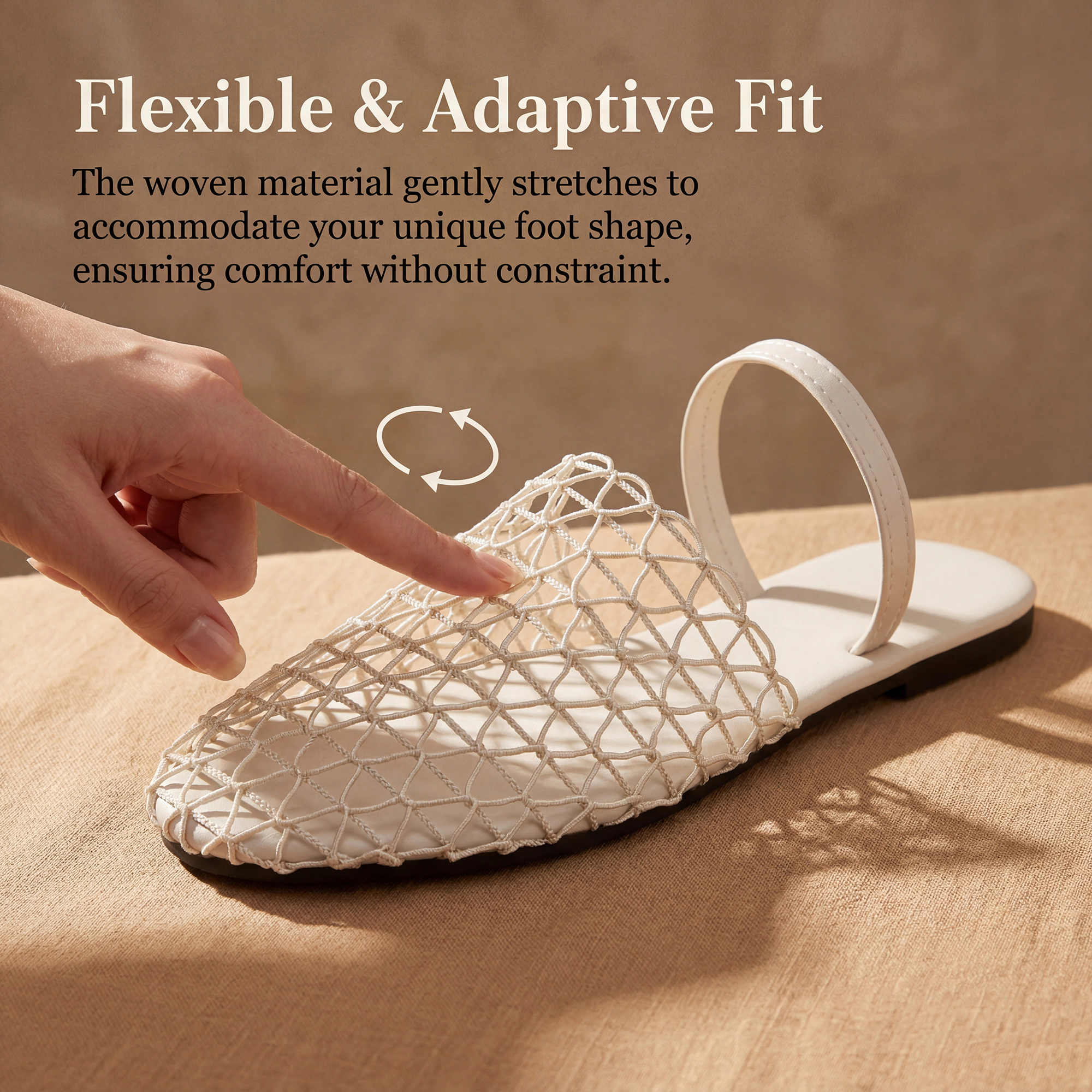 BLISSFUL STEP Women Slip on Mesh Braided Hollow Out Flats Sandals