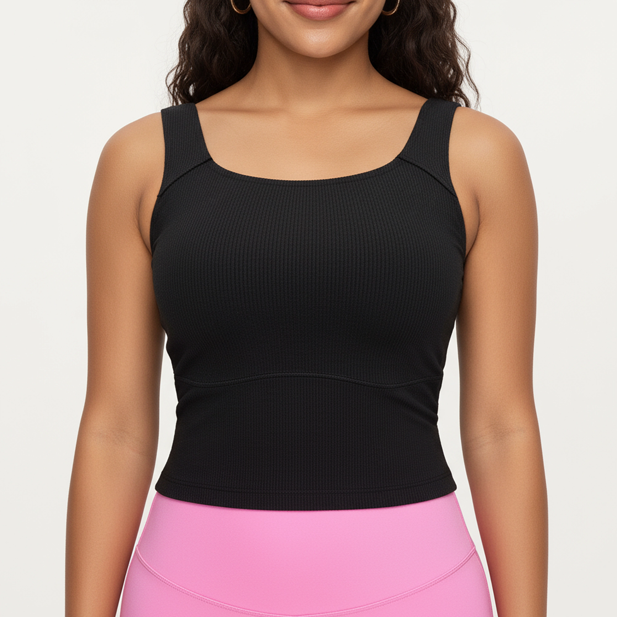 Anna-Kaci Women's Ribbed Square Neck Tank Top with Wide Straps and Fitted Stretch Design