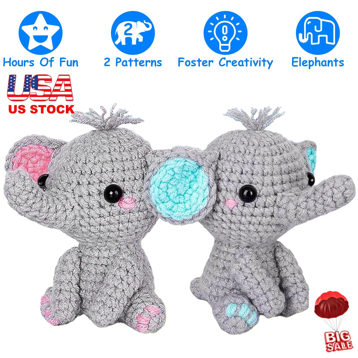 GBruno Beginner Crochet Kit With 2 Elephant Patterns