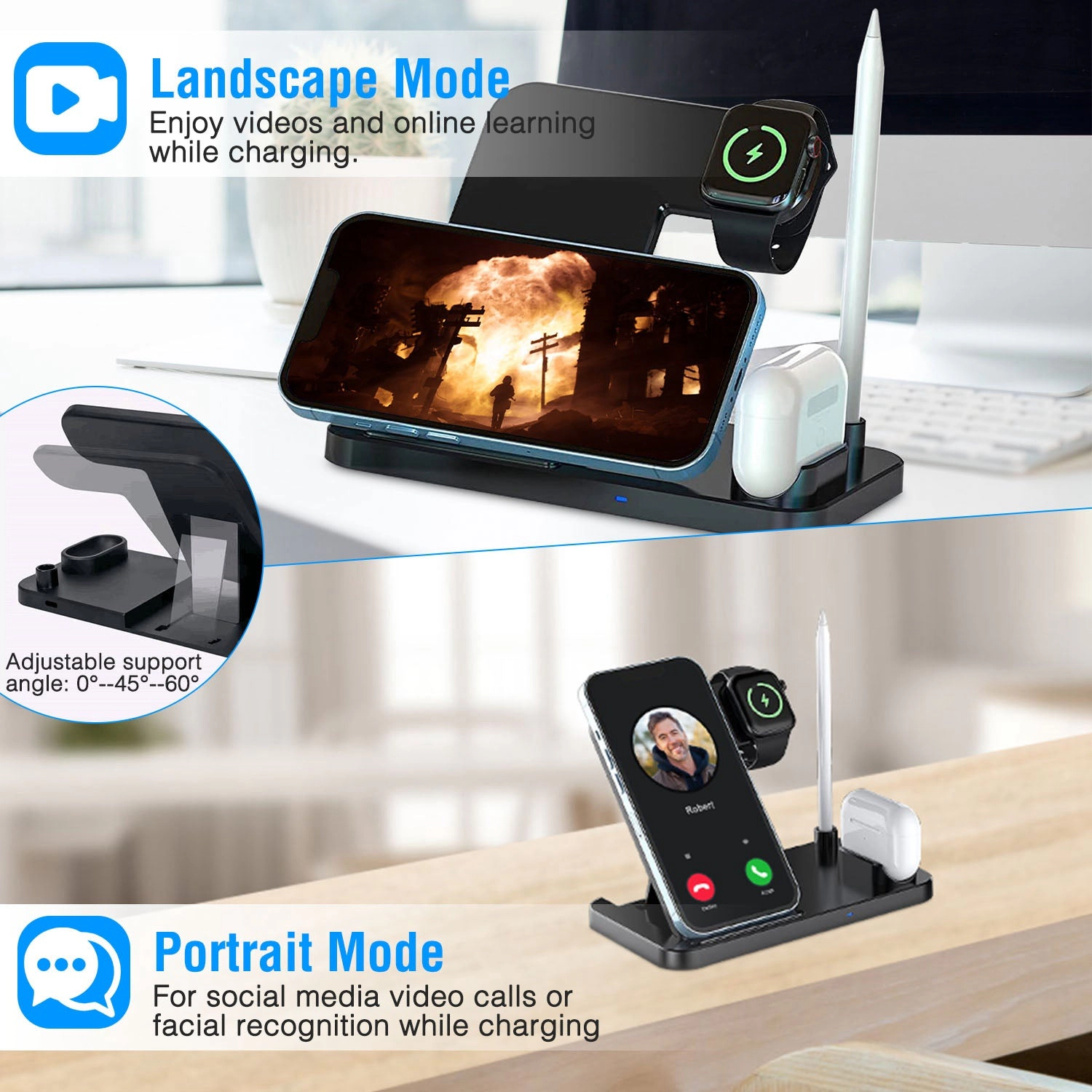 GBruno 4-in-1 Foldable Wireless Charging Station