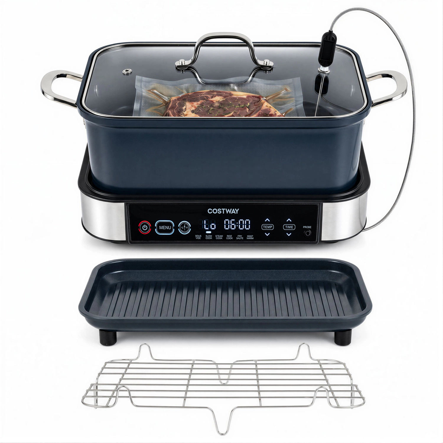 LJG 6-in-1 Programmable Slow Cooker with Keep Warm Functions and Adjustable Timer Control