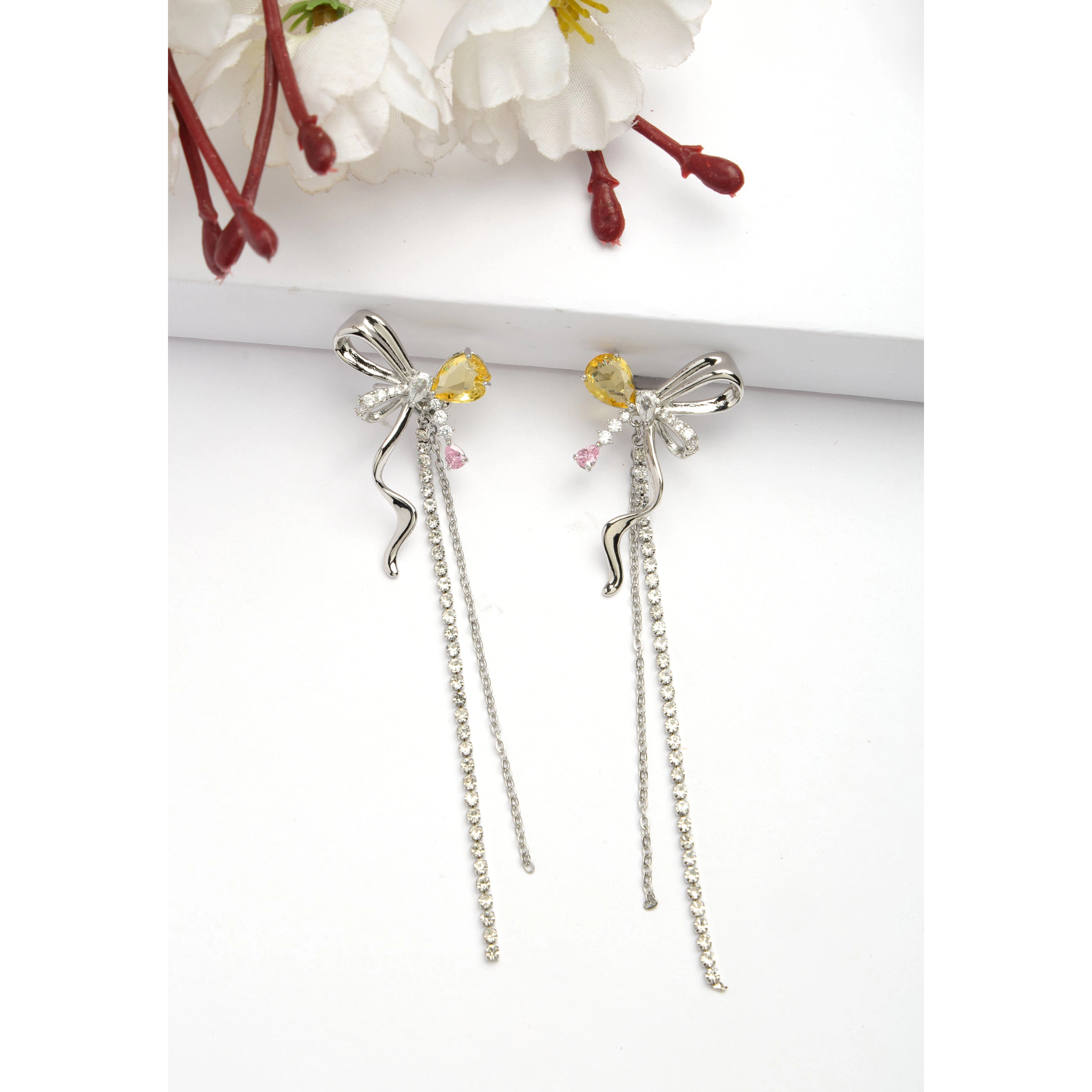AGP PARIS Womens Diva Collection Bow Chain Dangle Drop Earrings