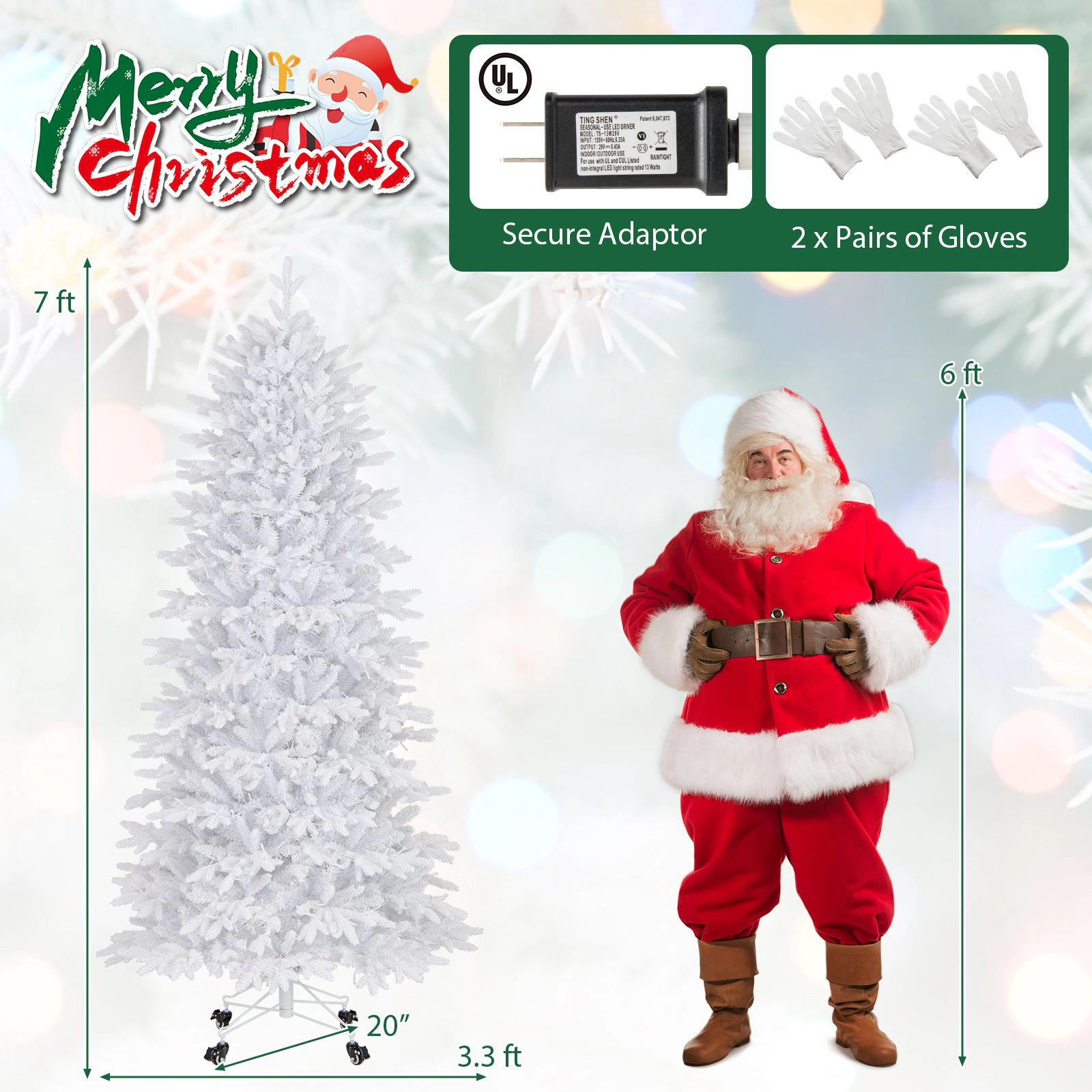 SlickBlue Artificial Xmas Tree 7 Ft Prelit White Holiday Tree with LED Lights