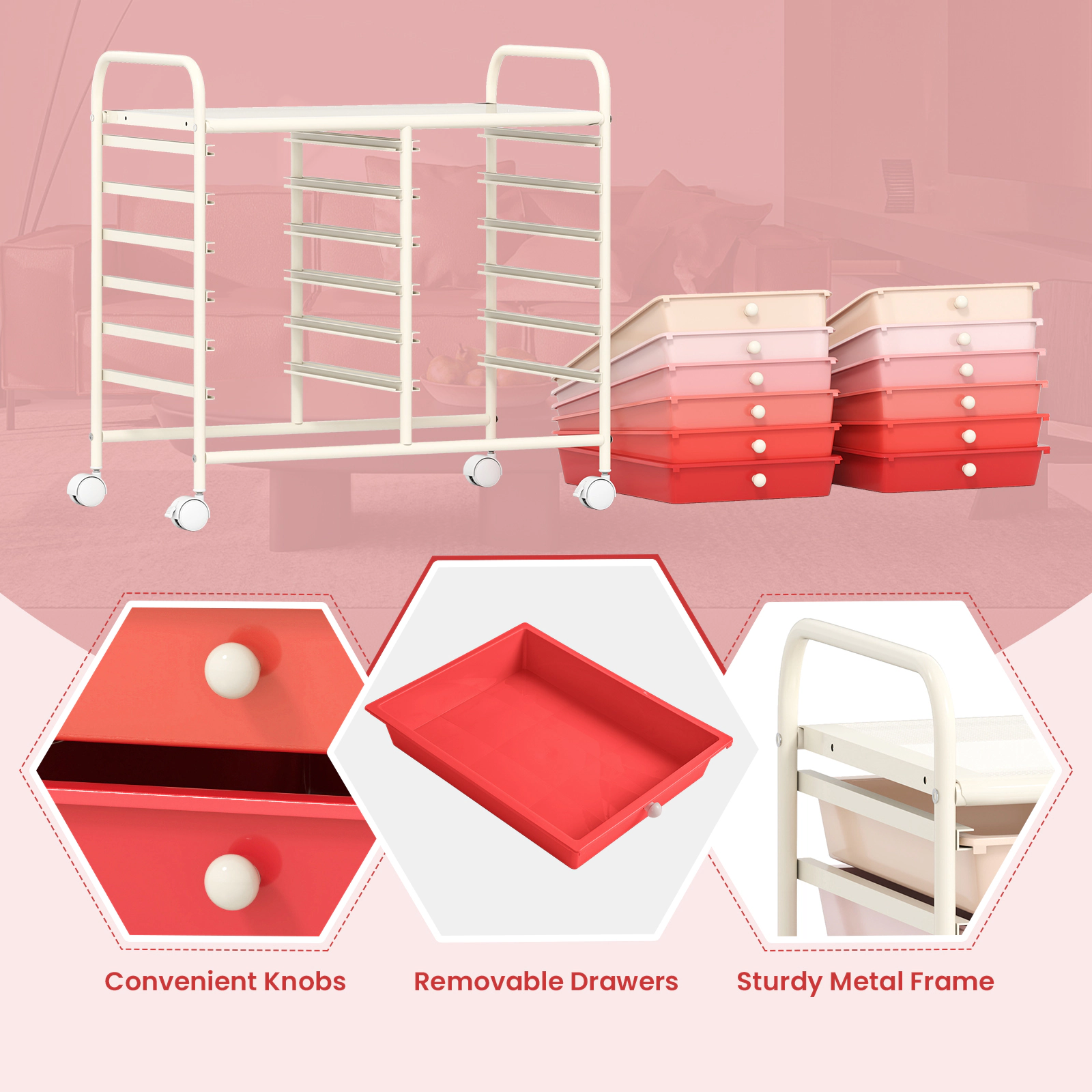 SUGIFT 34-in 12-Drawer Rolling Cart Home Office Supply Organizer with Removable Trays and Locking Wheels