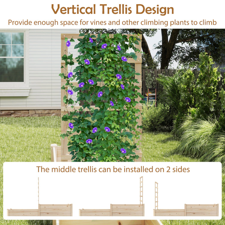 Hivvago Raised Garden Bed with Trellis 87 Inch Wooden Elevated Planter with 2 Planter Boxes-Natural