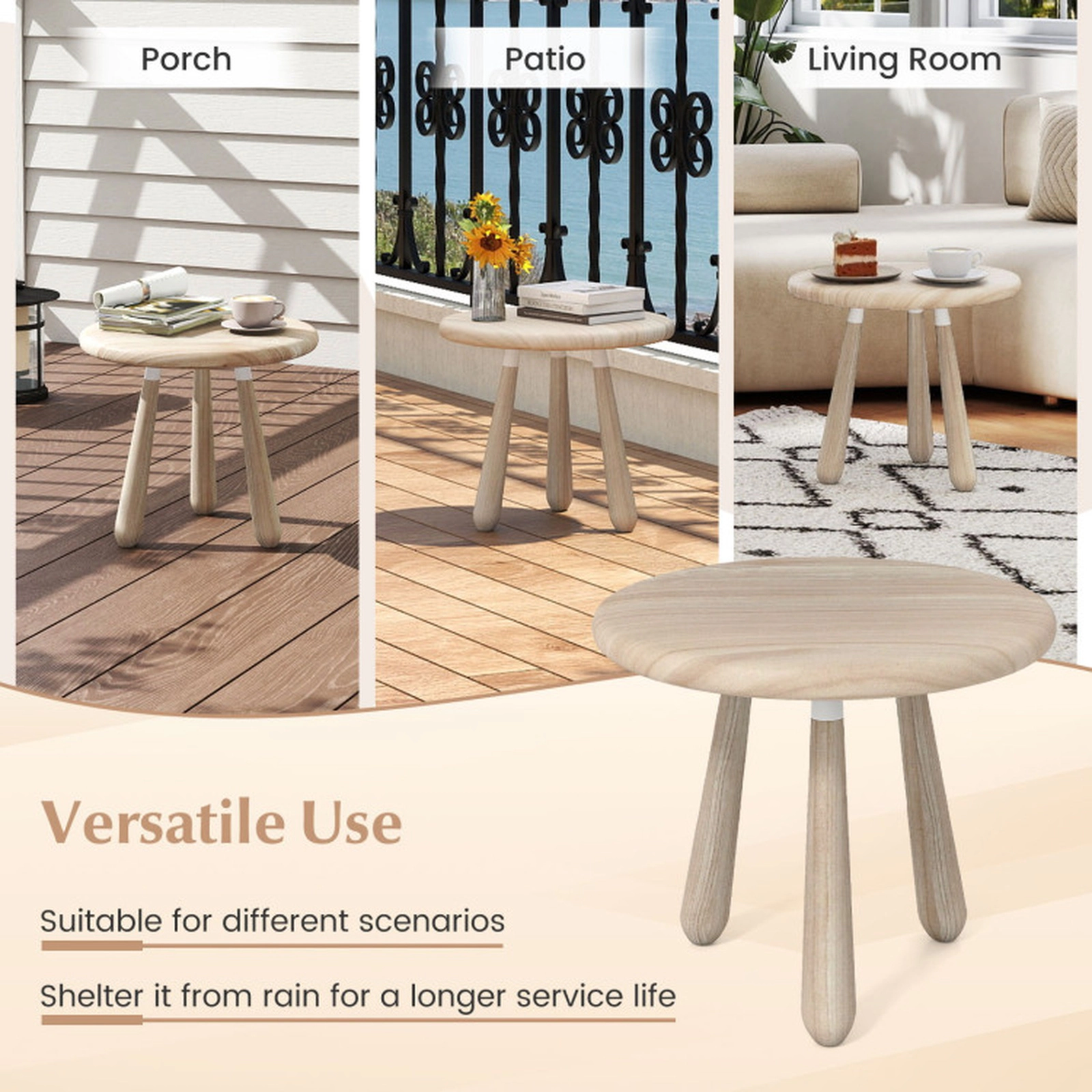 SUGIFT 18-in Round Outdoor Mahogany Wood Side Table 110-lb Capacity Natural Finish