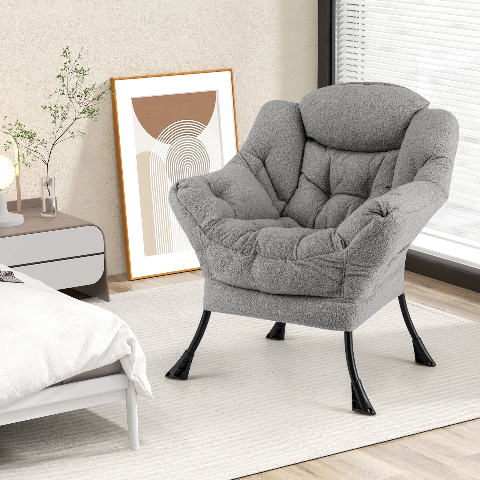 LJG Sherpa Upholstered Accent Chair with Cozy Head Pillow