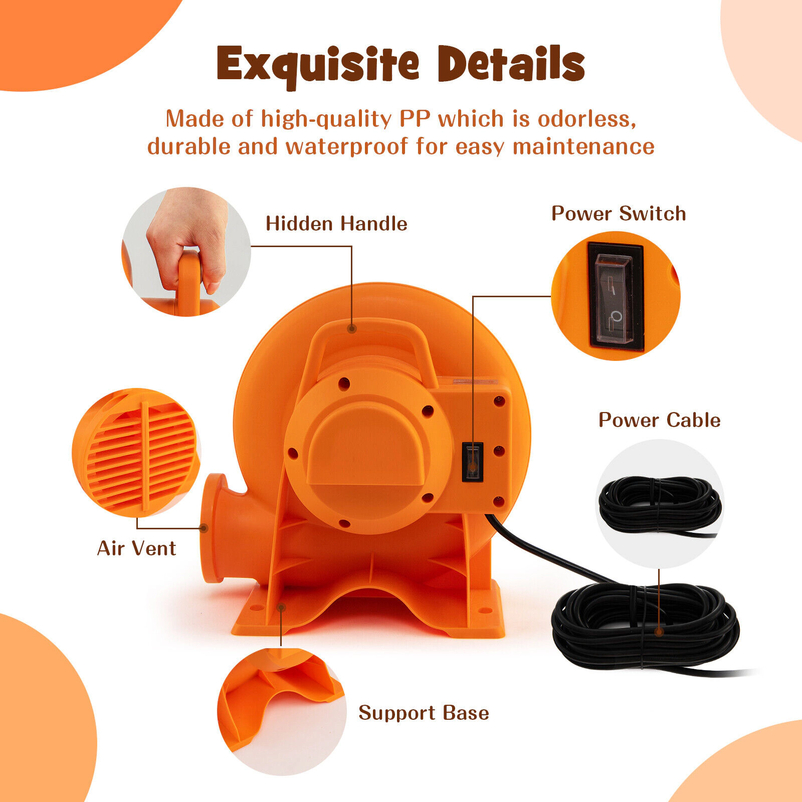 SUGIFT 380W 0.5-HP IPX4 Air Blower for Inflatables with GFCI Plug 25-ft Cord and 2 Ground Stakes