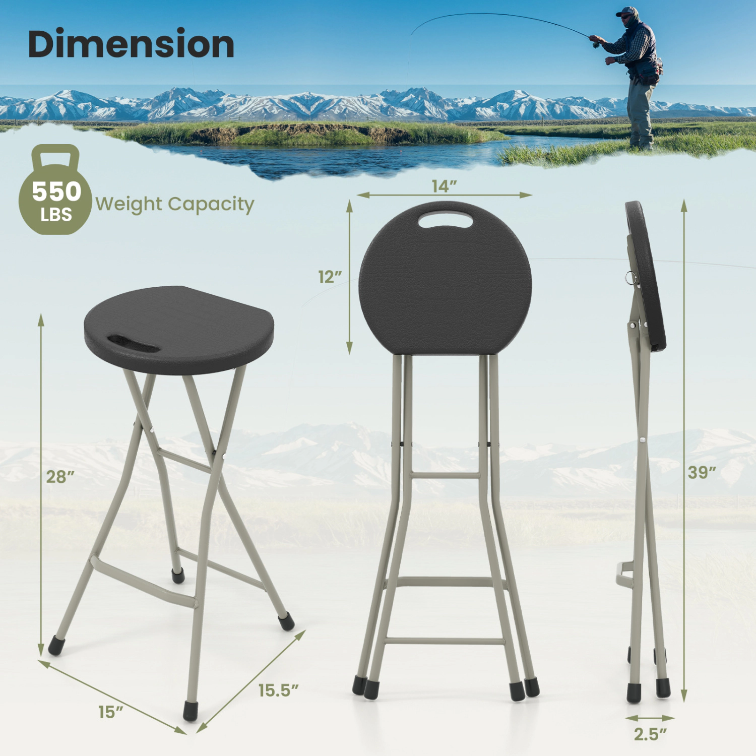 LJG 28 Inch Portable Folding Stools with 330lbs Limited Sturdy Frame