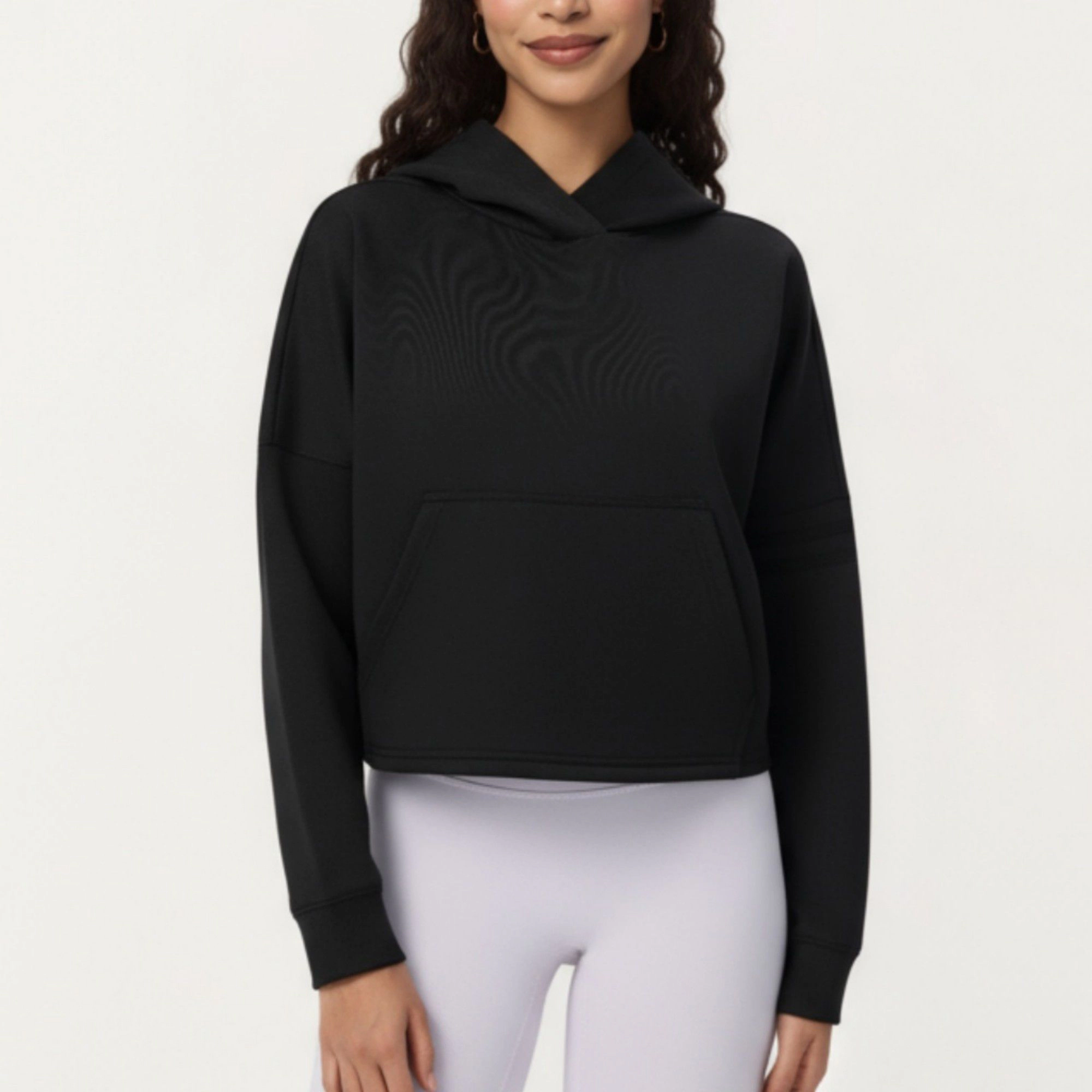 Anna-Kaci Women's Long Sleeve Cropped Hoodie with Kangaroo Pocket and Striped Detail