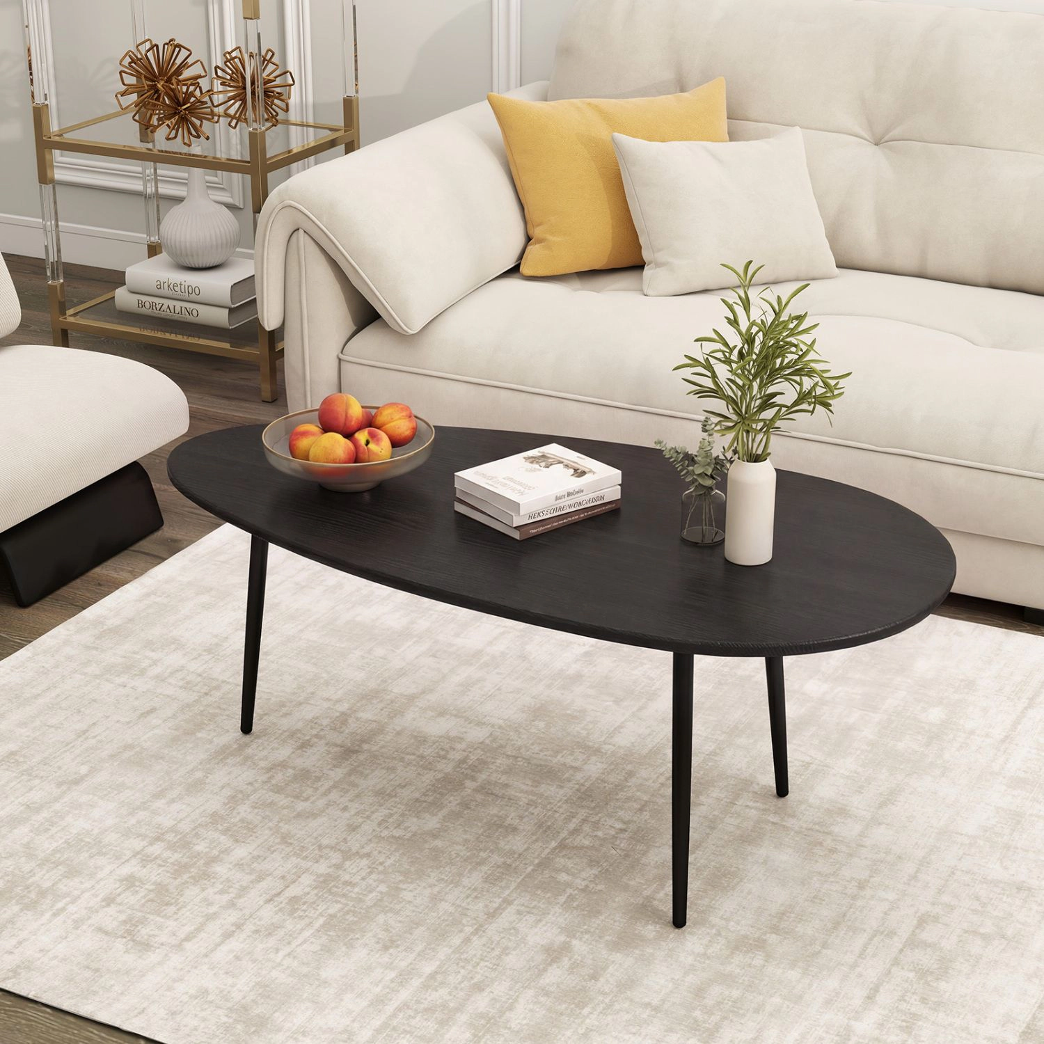 SlickBlue Modern Oval Center Table with Wood Top and Metal Base