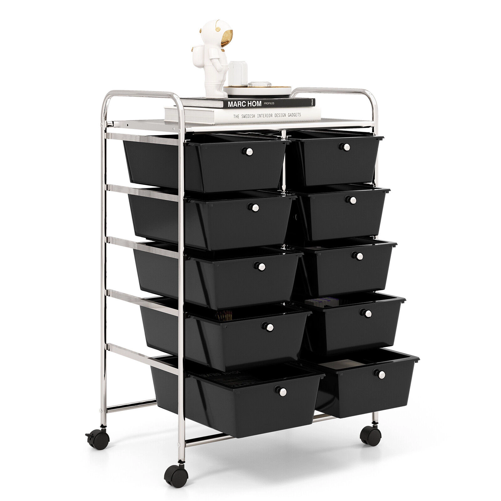 SUGIFT 10-Drawer Rolling Storage Cart with Mesh Top Platform 22-lb Top Capacity 5.5-lb Drawer Capacity As Picture Shown