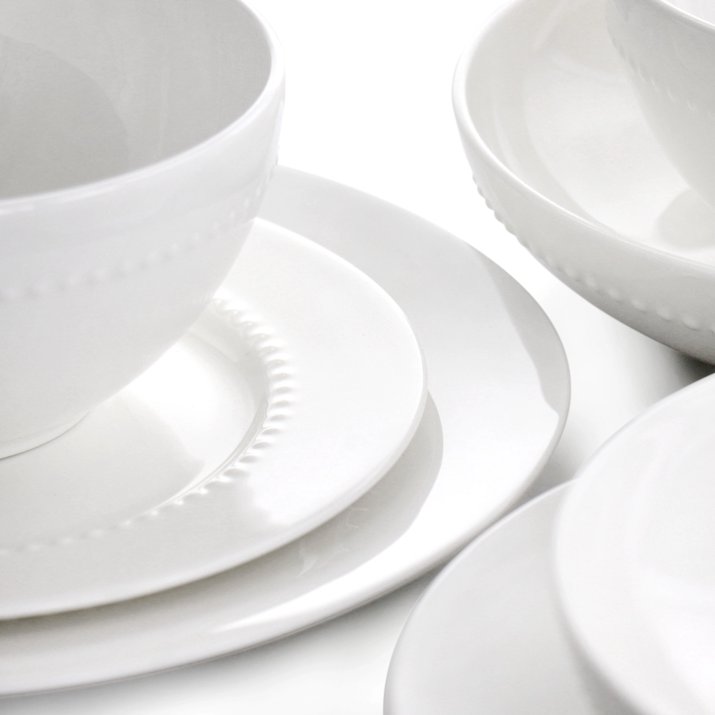 Gibson Elite Embossed Bone China 16 Piece Double Bowl Dinnerware Set in White