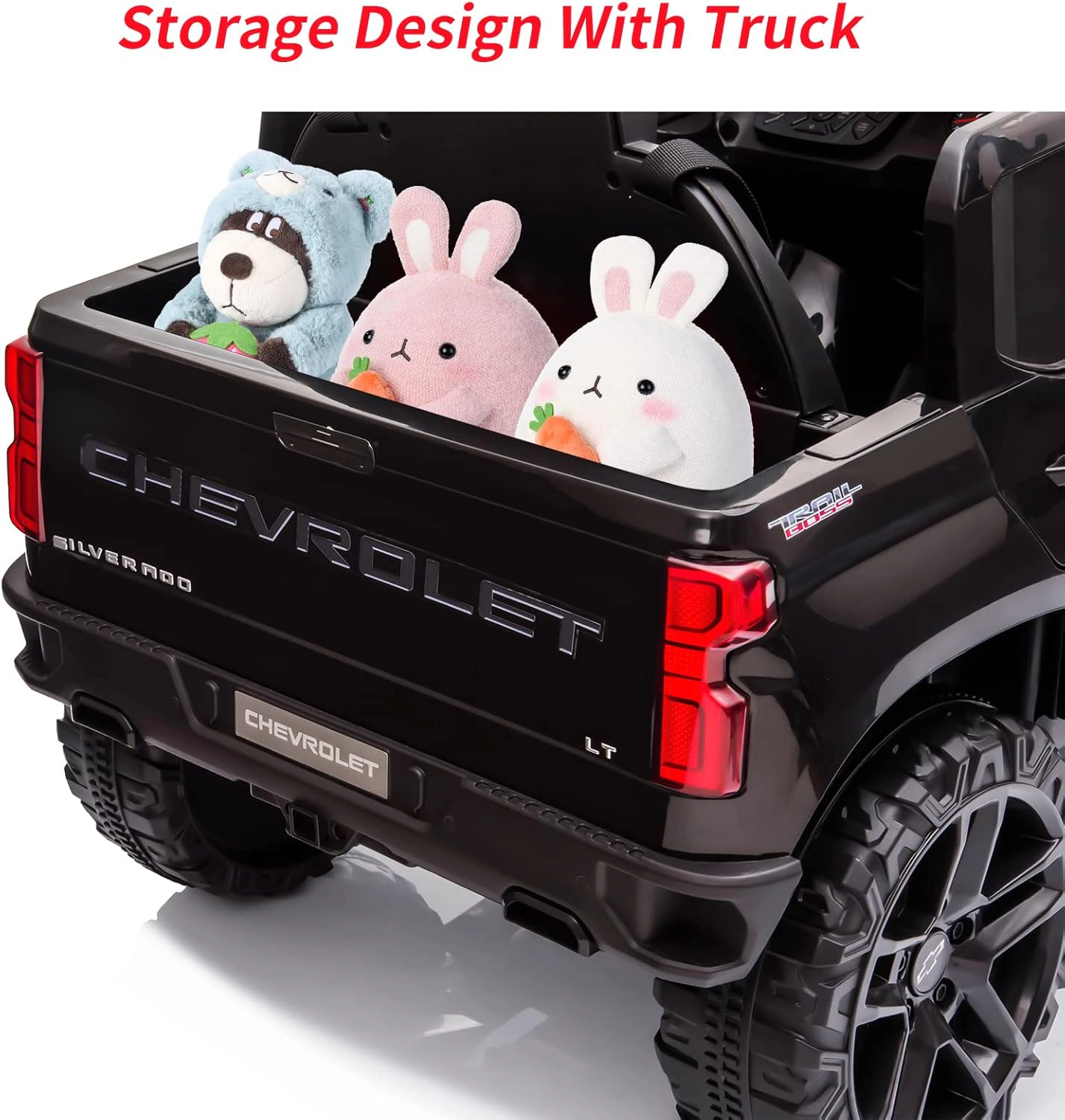 12V Kids Ride On Truck, Licensed by Chevrolet Silverado Electric Car w/Remote, MP3/Bluetooth, LED Lights, Suspension