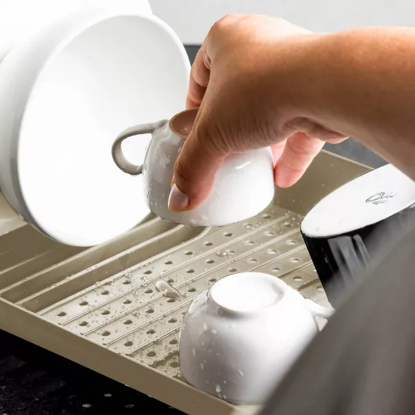 OU Dish Drying Rack Freestanding Polypropylene w/ Utensil Holder, Compact Kitchen Drainer 16" x 8"