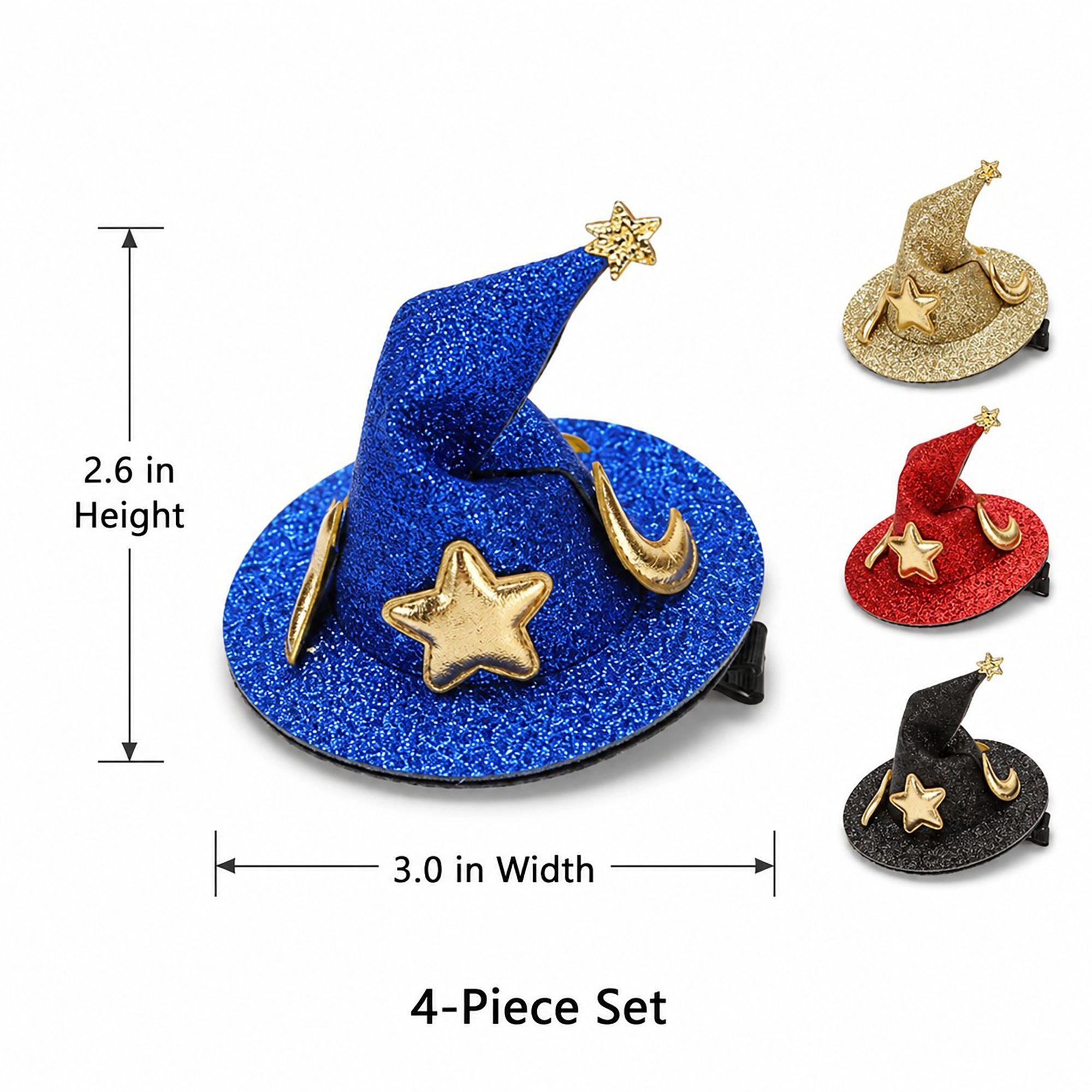 Alilang Pet 4-Piece Glitter Witch Hat Star Moon Hair Clip Set