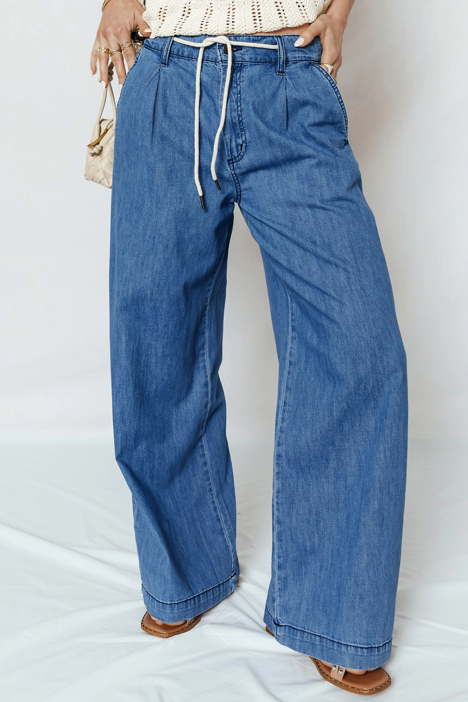 Threaded Pear Womens Oakleigh Wide Leg Jeans - Dusk Blue
