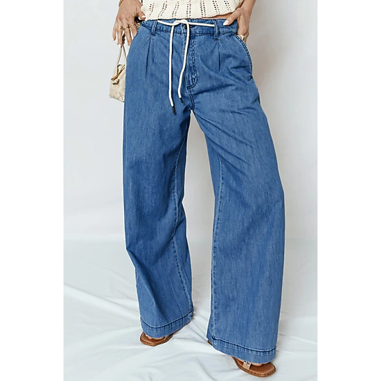 Threaded Pear Womens Oakleigh Wide Leg Jeans - Dusk Blue