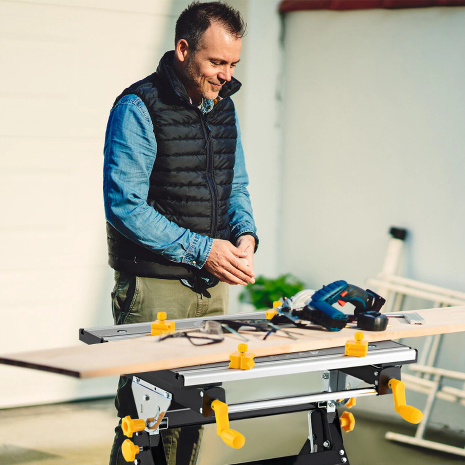 SUGIFT 220-lb Capacity Folding Work Table with 7-Level Height Adjustment and 4-Angle Tilting Platform