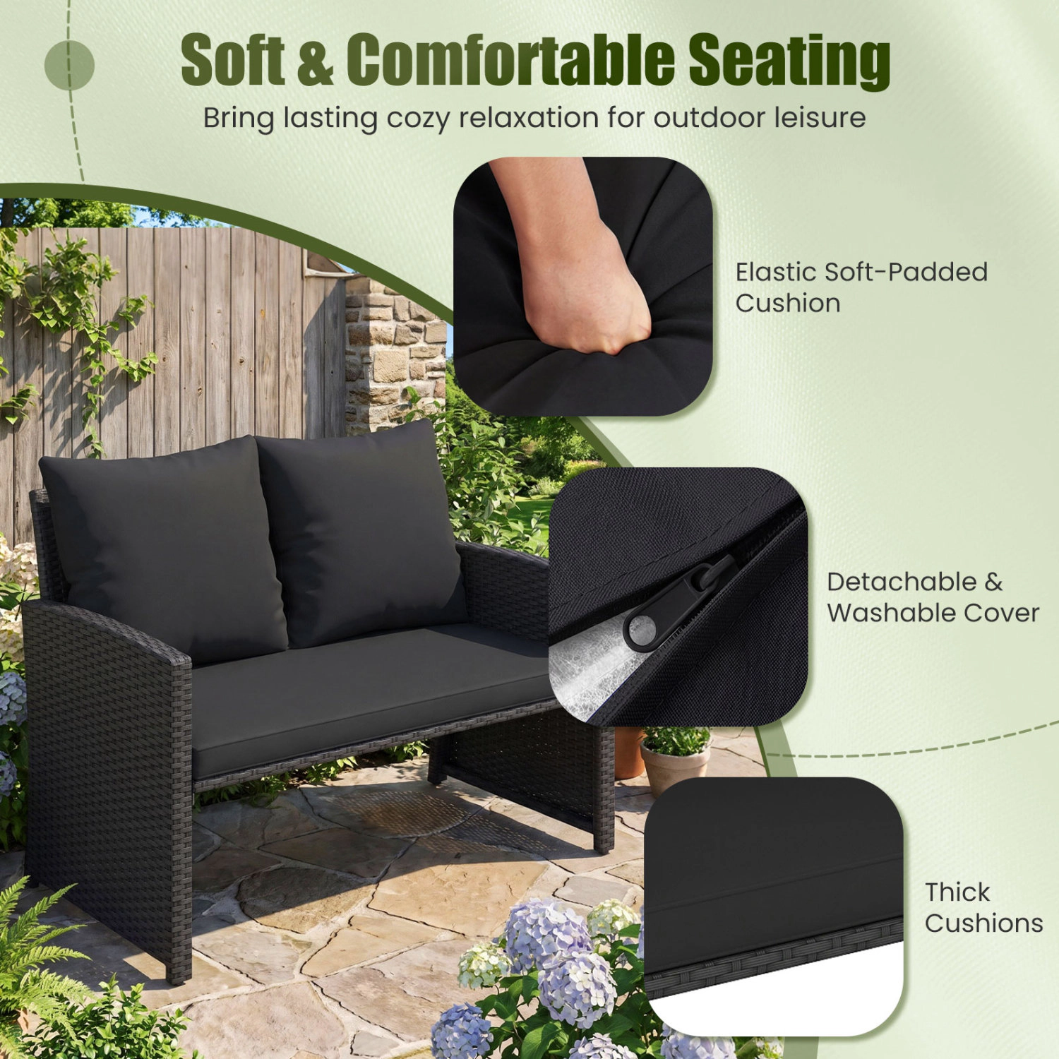 LJG 3 Pieces Outdoor Patio PE Wicker Furniture Set with Cushions