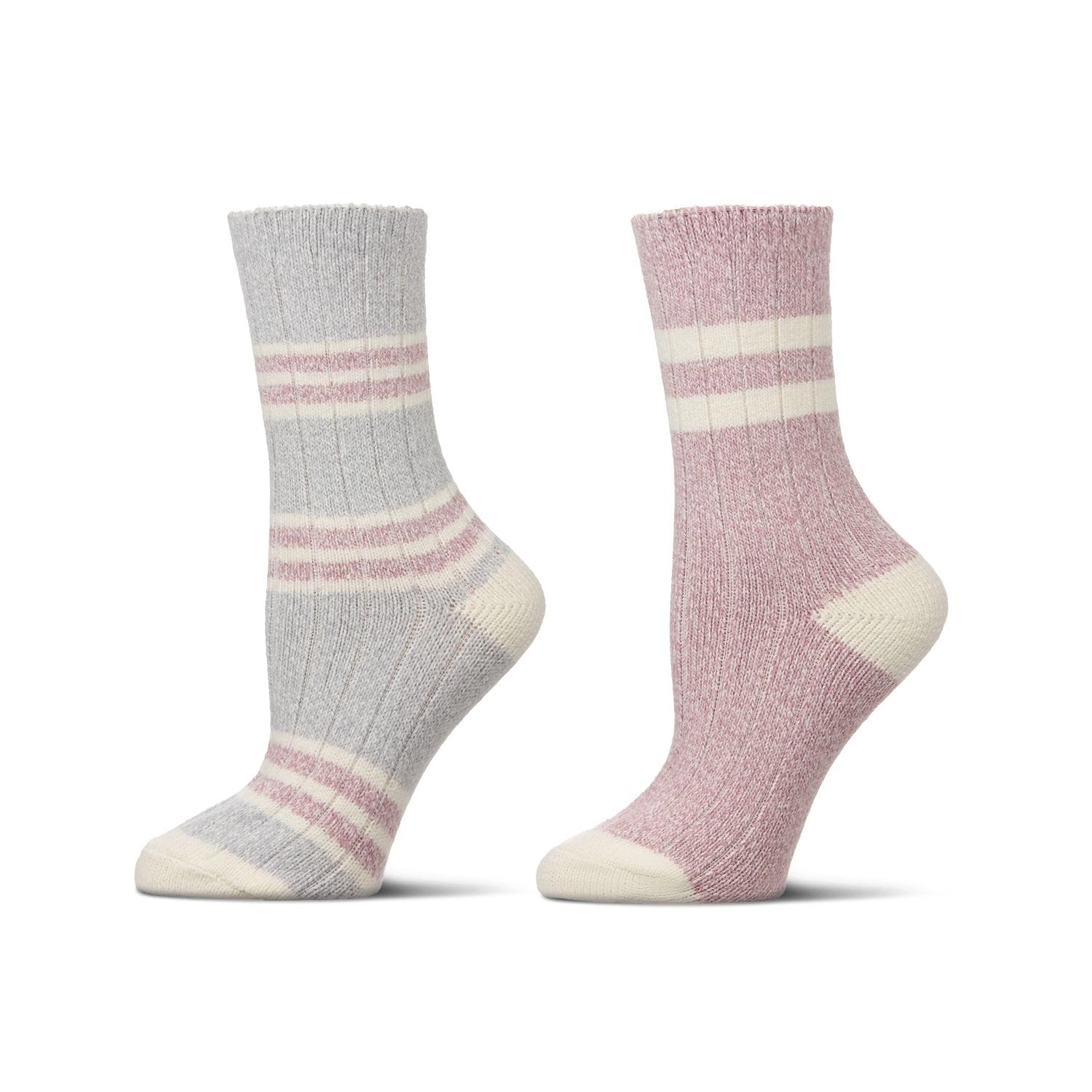 MeMoi 2 Pair Women's Ribbed Stripe Buttersoft Crew Socks