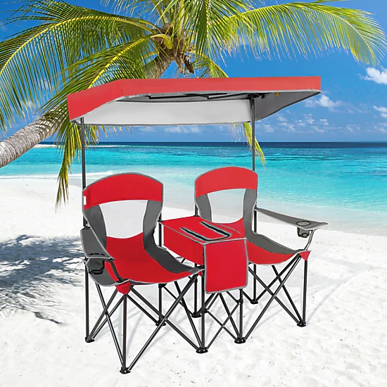 SUGIFT Portable Folding Camping Canopy Chairs with Cooler Bag and Cup Holder 265-lb Capacity Red Turquoise Blue