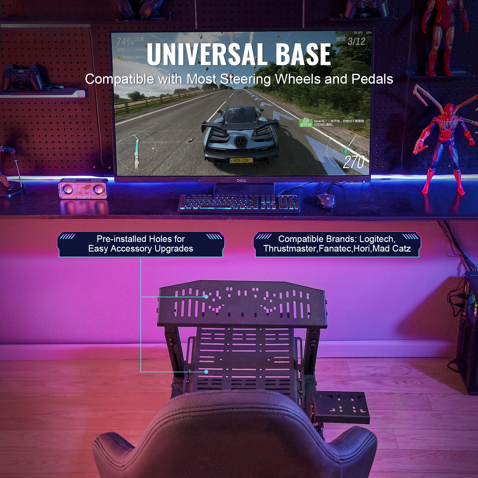 HONGGE Racing Wheel Stand For Logitech G923/G920/G29, Heavy Duty Steel Driving Simulator Cockpit-Thrustmaster T248P
