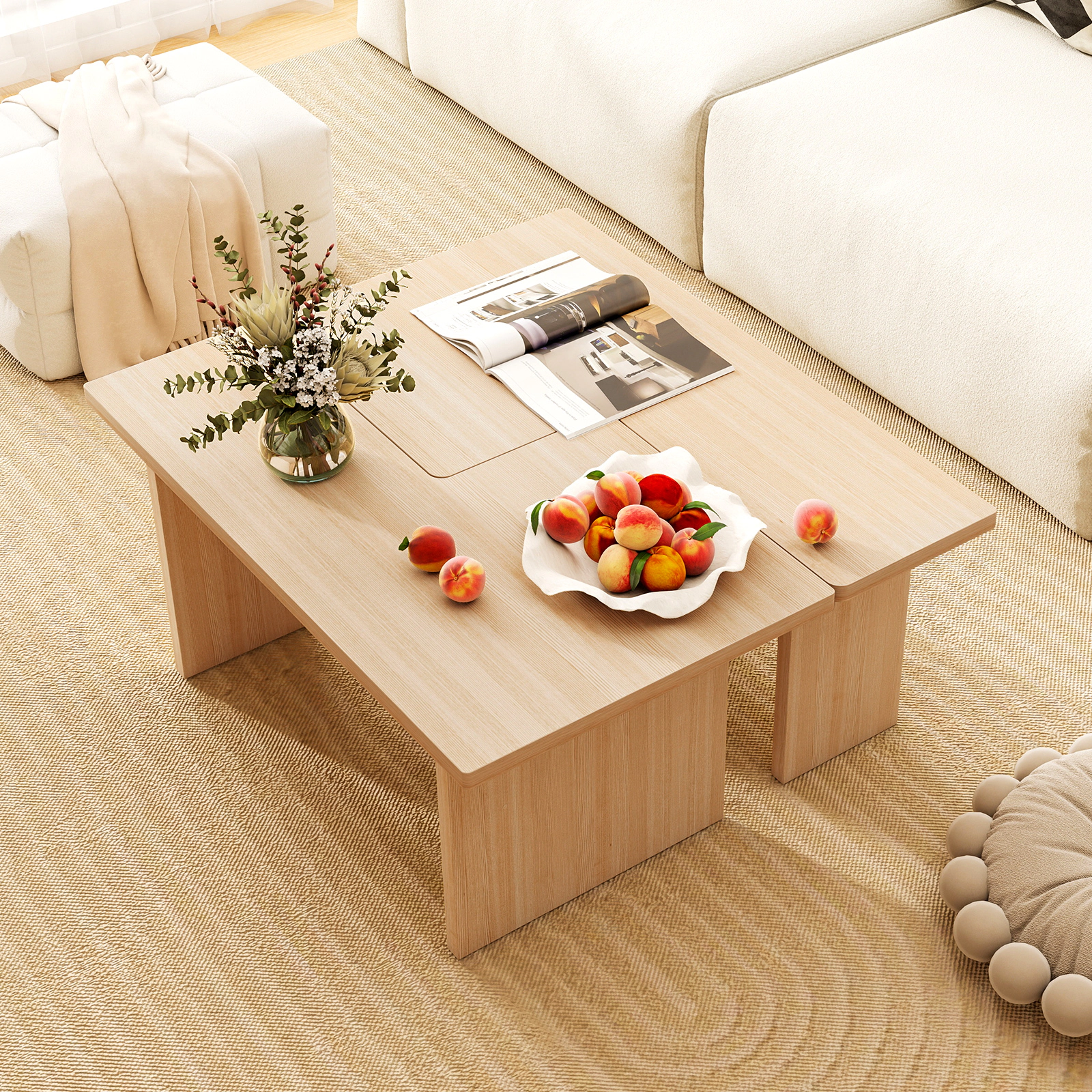 LJG Modular Coffee Table Set of 2 L Shaped Center Tables for Small Space