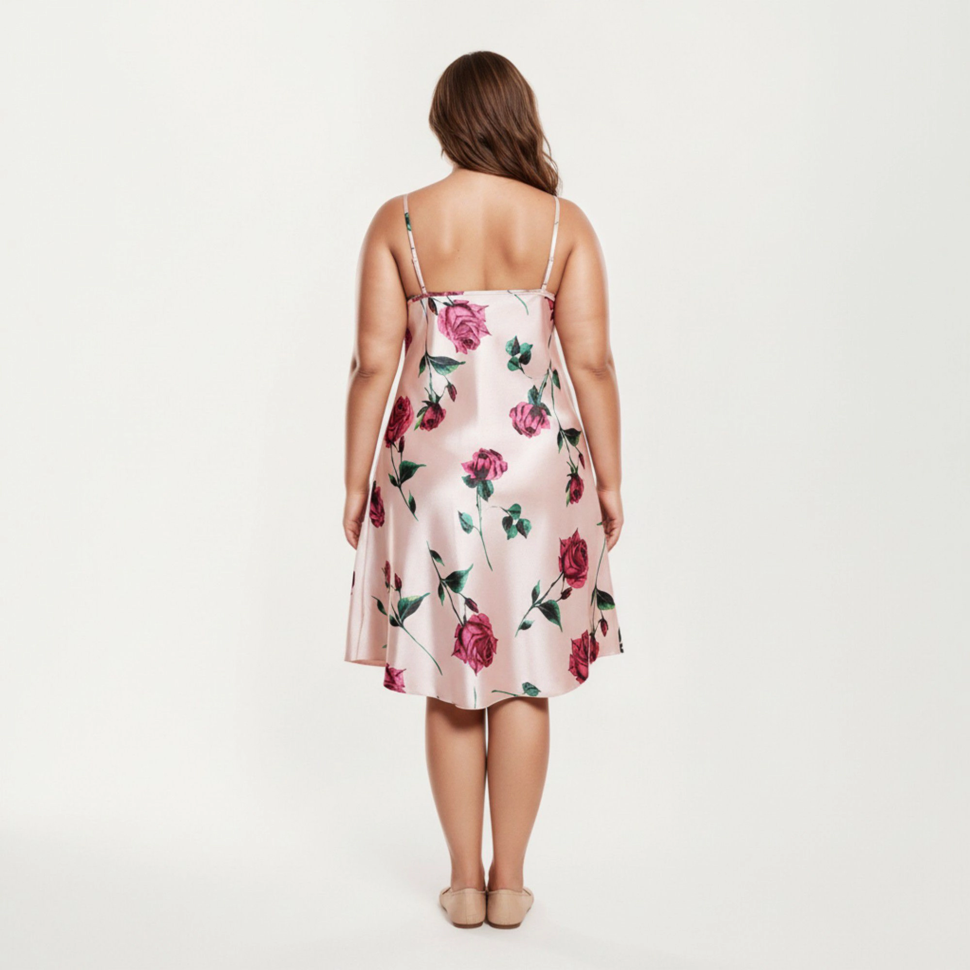 Anna-Kaci Women's Satin Slip Dress Floral Rose Pattern Draped Neckline Sheen Fabric and Soft Body-Skimming Silhouette