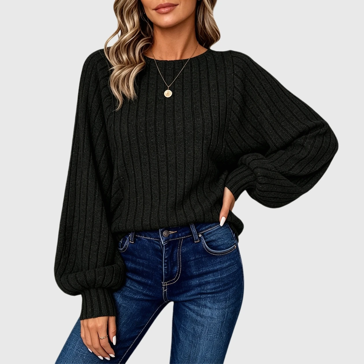 YesFashion Women's Batwing Sleeve Sweaters Long Crew Neck Loose Fit Fall Winter Tunic Top