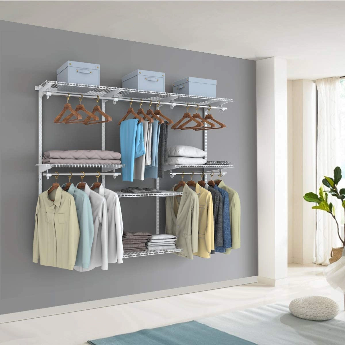 Hivvago Adjustable Wall Mounted Closet Rack System with Shelf