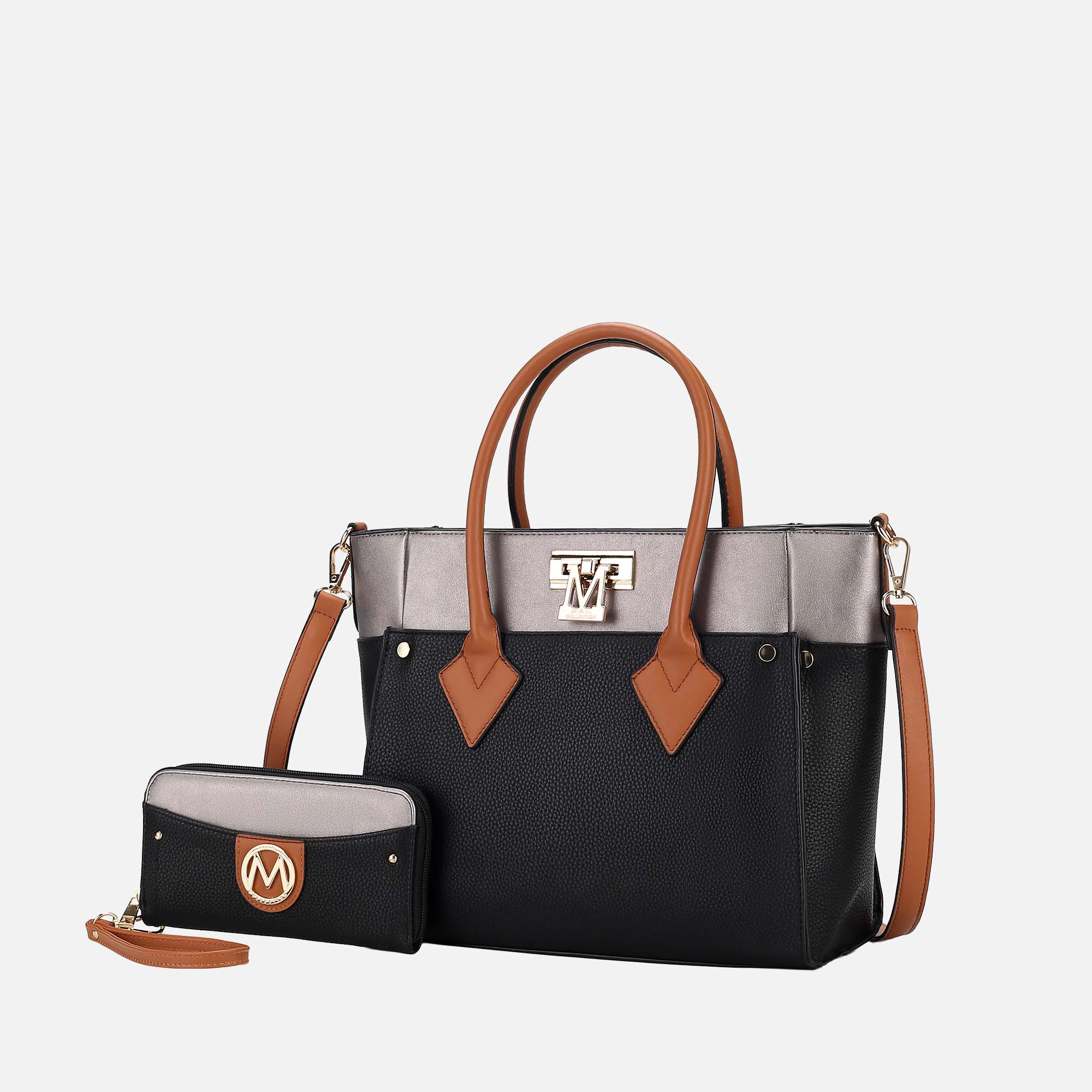 Mia K Collection Brynlee Vegan Leather Color-Block Tote with Detachable Crossbody Strap