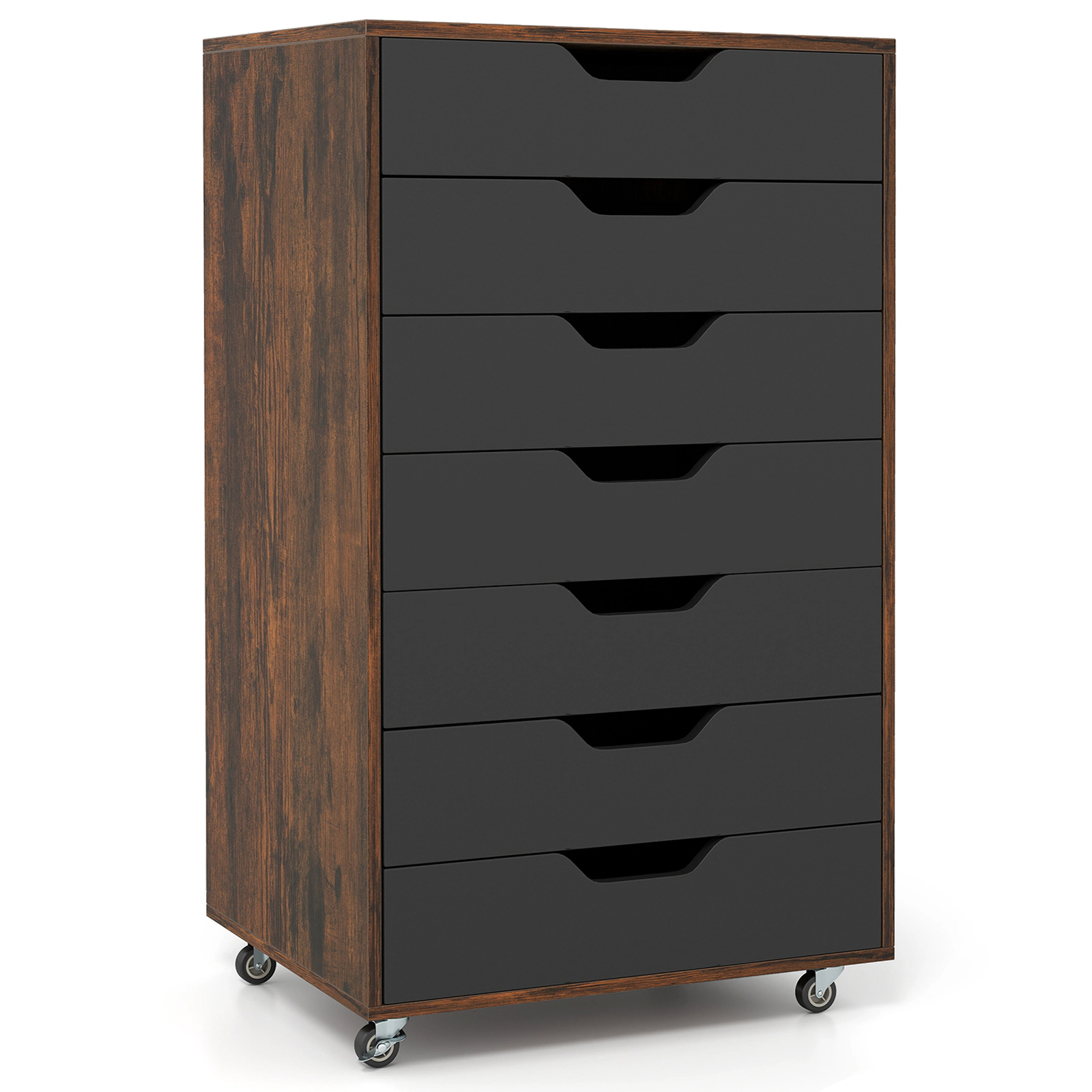 SUGIFT 34-in 7-Drawer Rolling Wood Dresser Chest with Anti-Tipping Kits and Lockable Wheels for Bedroom