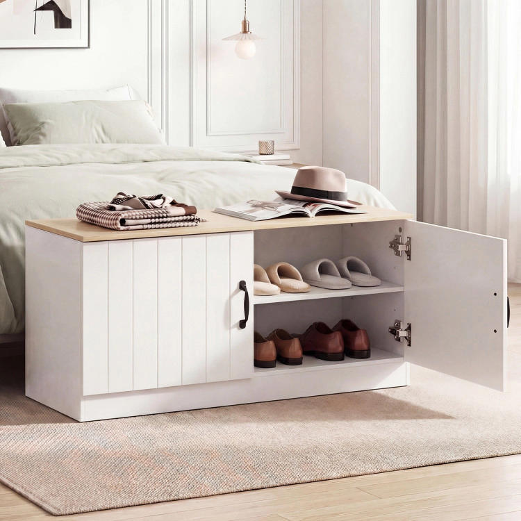 Hivvago 2-Door Shoe Bench Storage Cabinet with Adjustable Shelves