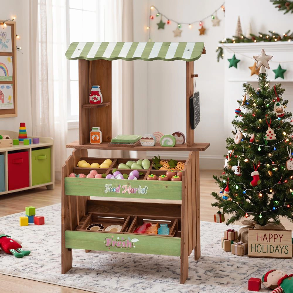 Hivvago Wooden Grocery Store with Chalkboard and Accessories Montessori Toy