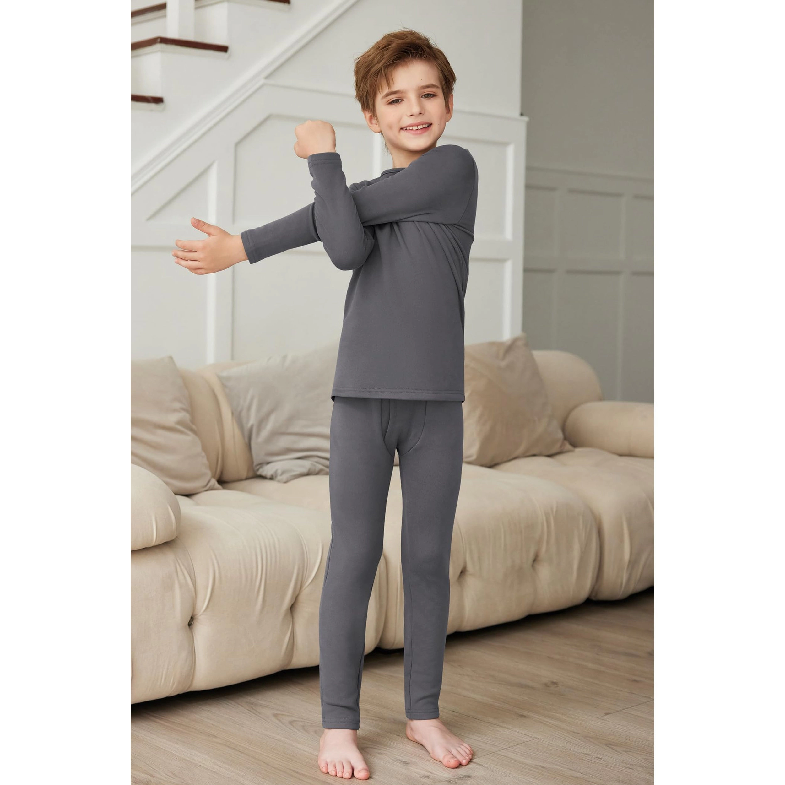 Arshiner Toddler Boys Thermal Underwear Set Base Layer Fleece Lined Long Johns Top Bottom