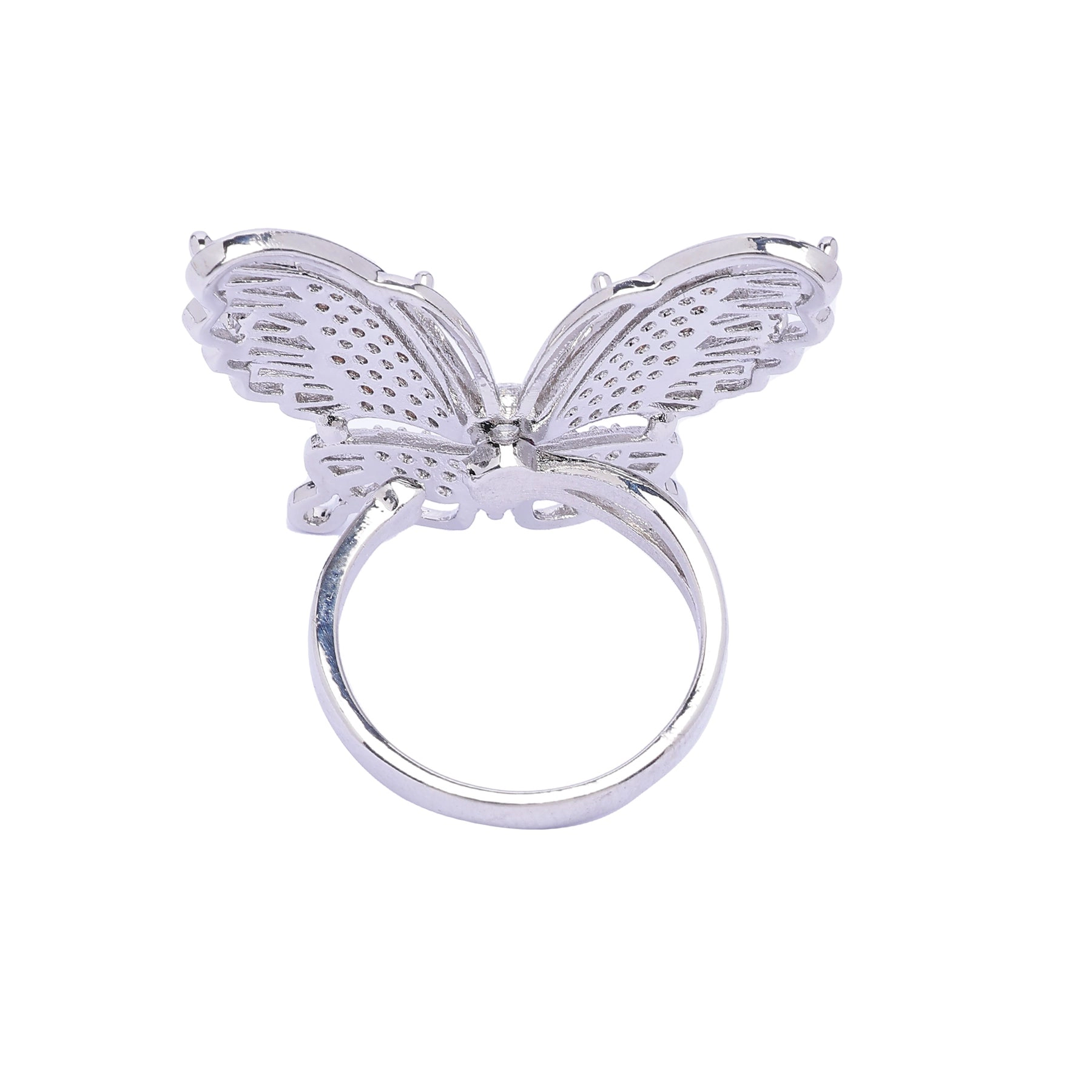 AGP Paris Women's Silver-Tone Wide Wing Butterfly Adjustable Ring