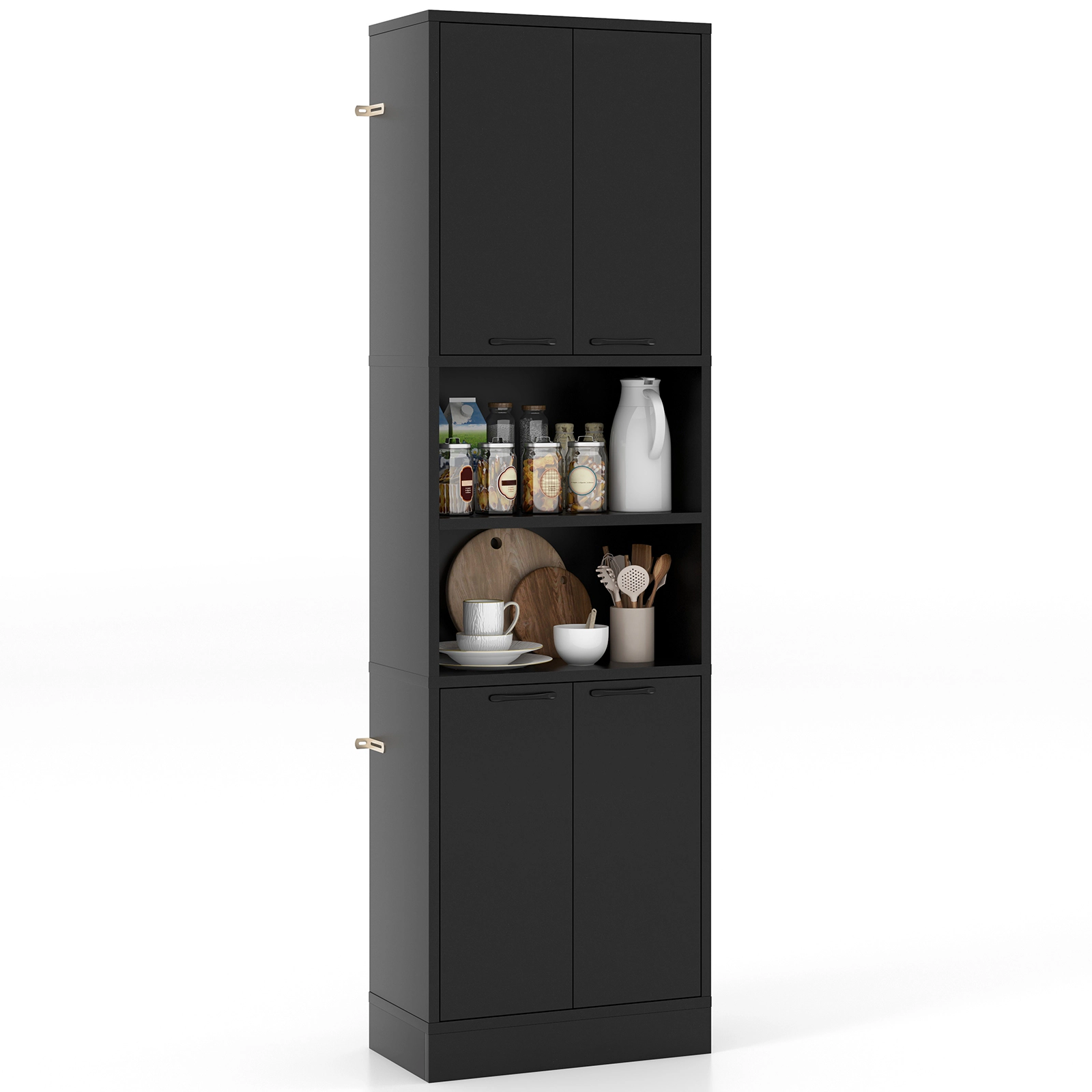 Glintex 75-Inch Tall Pantry Cabinet with 4 Doors and 2 Open Shelves