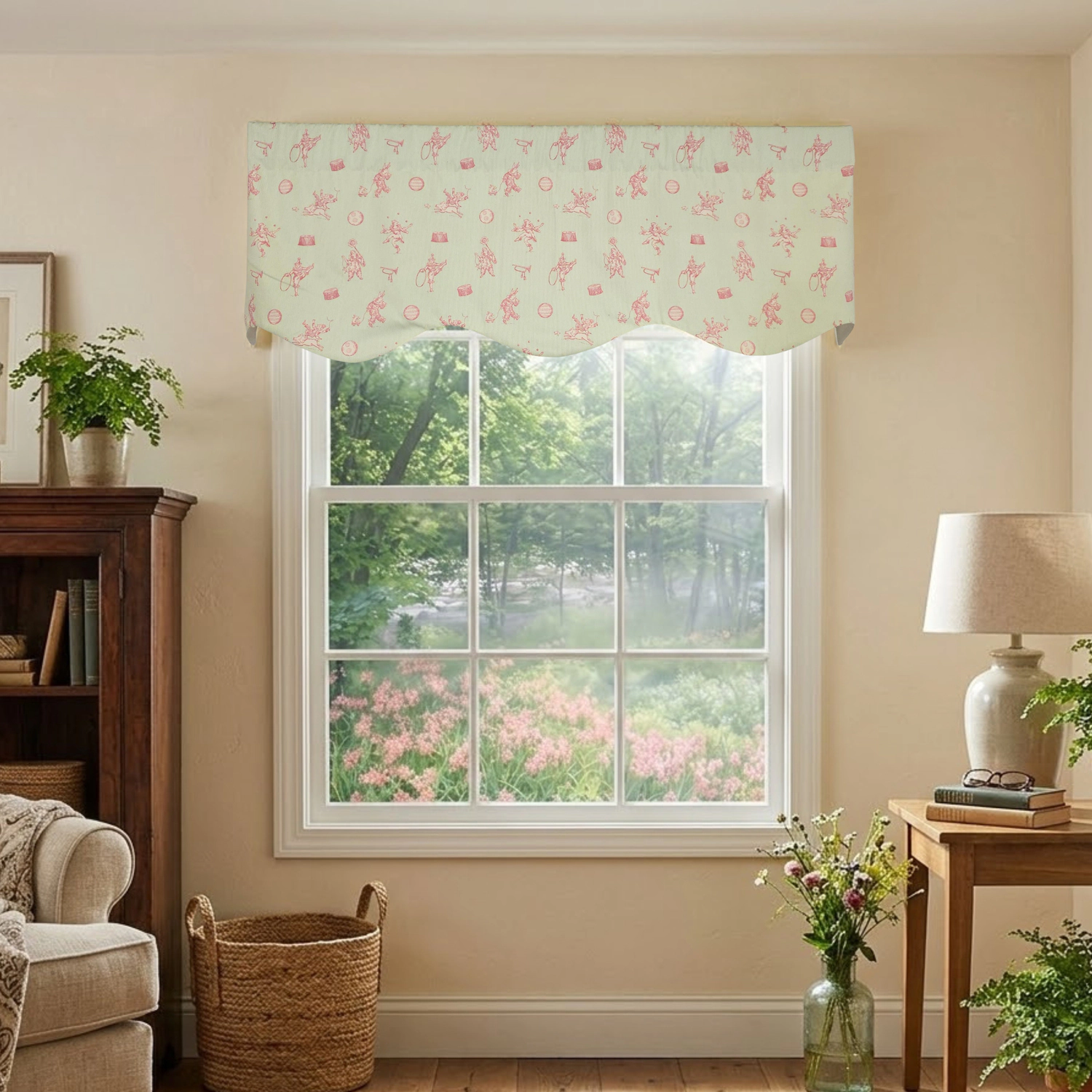RLF Home Circus Provance Window Valance 100% Cotton Lined Rod Pocket 50" x 17" Green