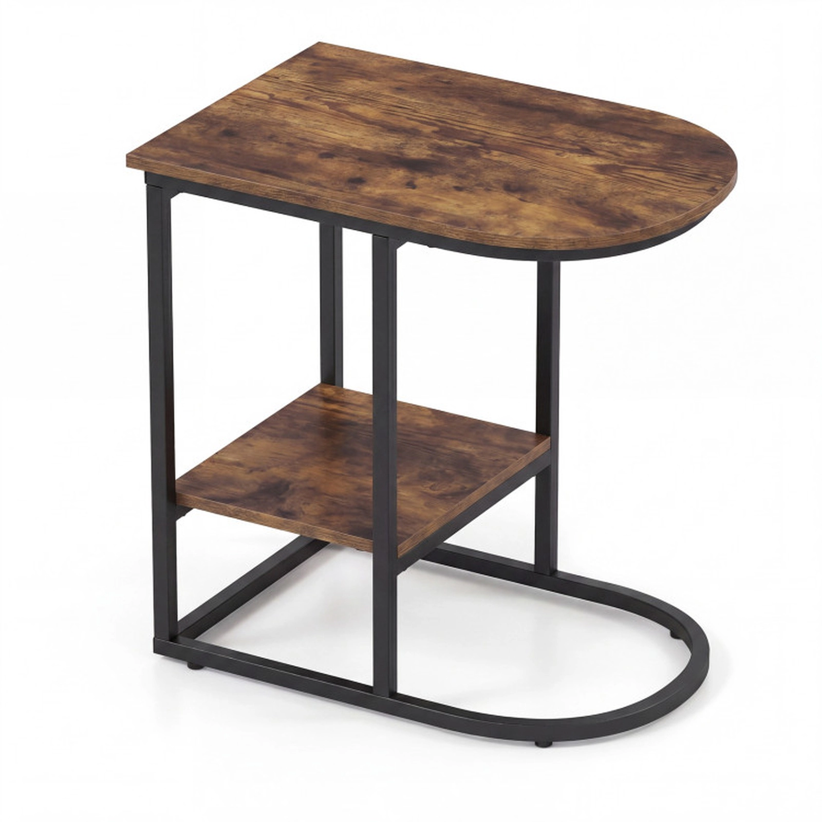 SUGIFT C-Shaped Sofa Side Table Faux Marble Tabletop & Storage Shelf 66-lb Tabletop Capacity 22-lb Shelf Capacity Rustic