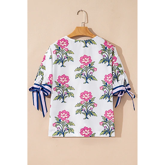 Threaded Pear Women's Mae Knot Bubble Sleeve Blouse