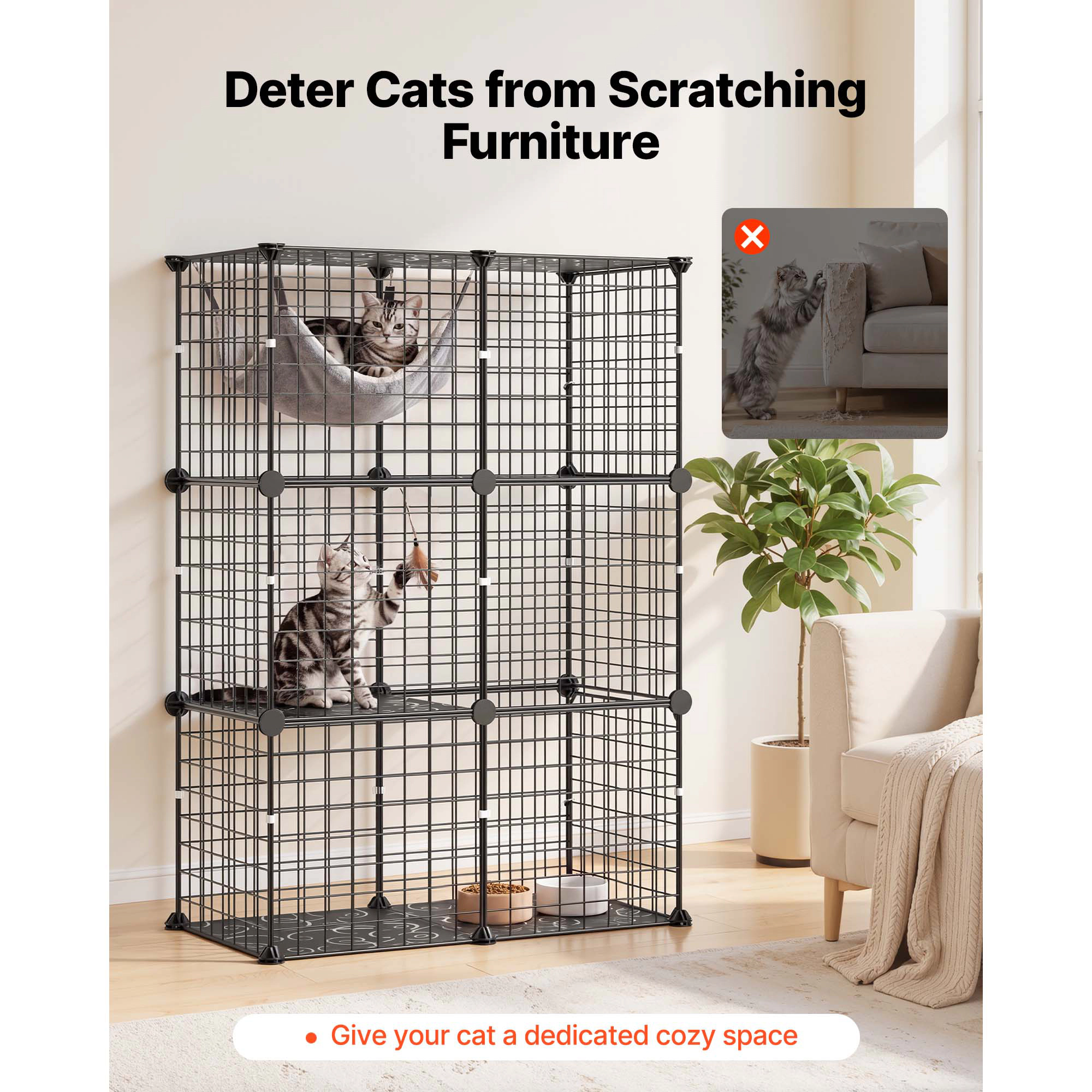 HONGGE Cat Cage DIY Cat Playpen Indoor Enclosure Detachable Metal Wire Kennel Crate with Large Exercise Place Ideal for