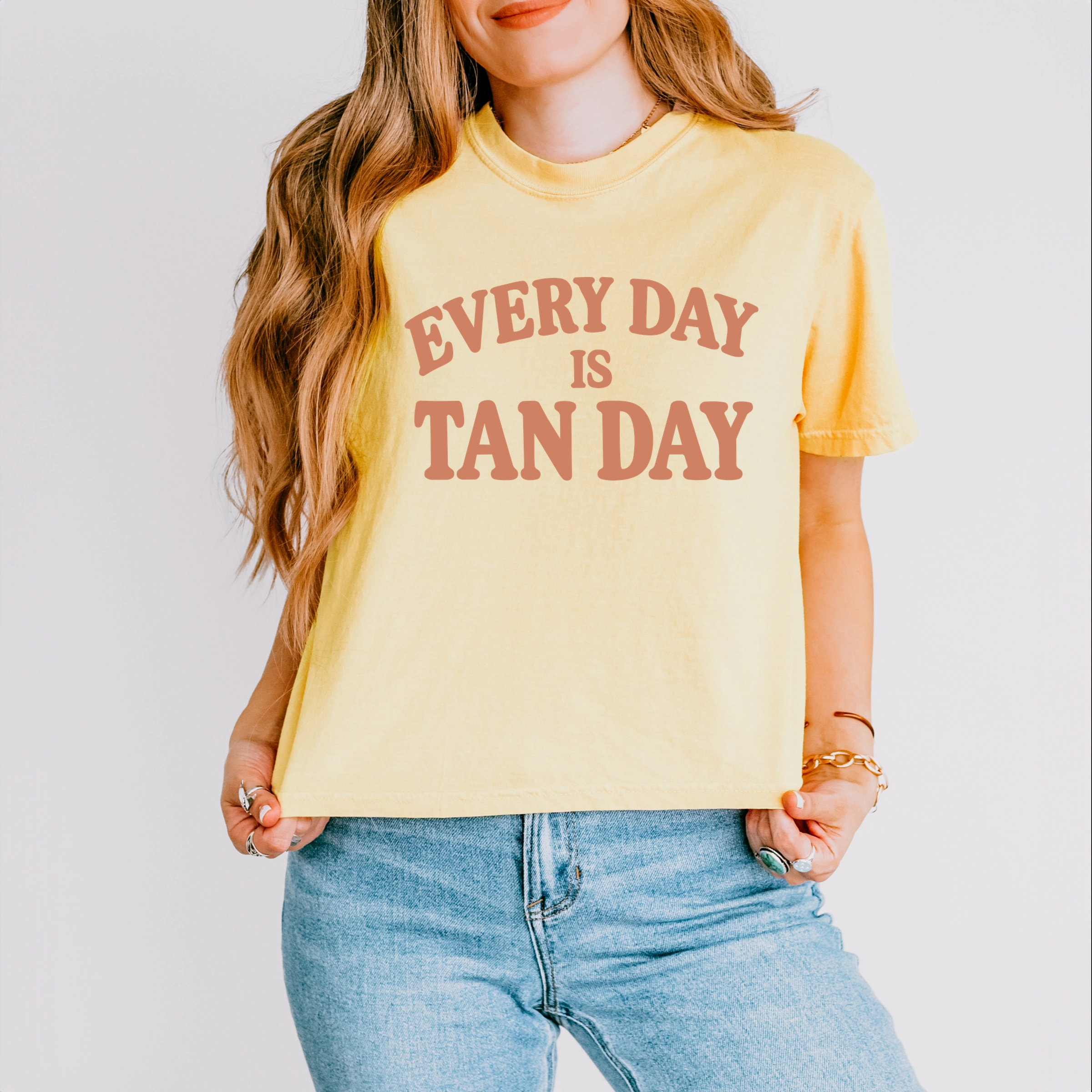 Simply Sage Market - Women's Boxy Crop Top Graphic T-Shirt Every Day Is Tan