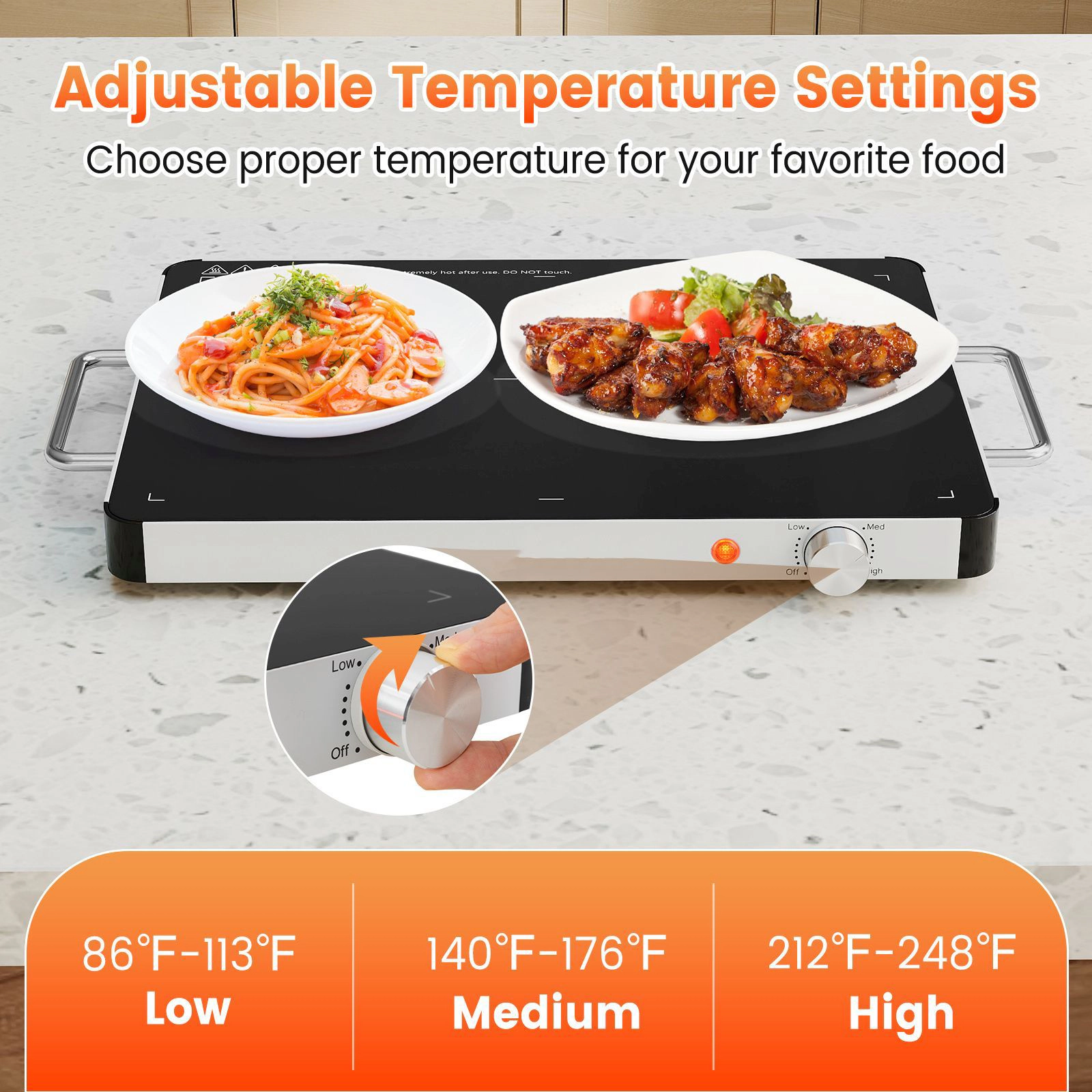 SlickBlue Unisex Adjustable Electric Food Warming Tray with Glass Surface