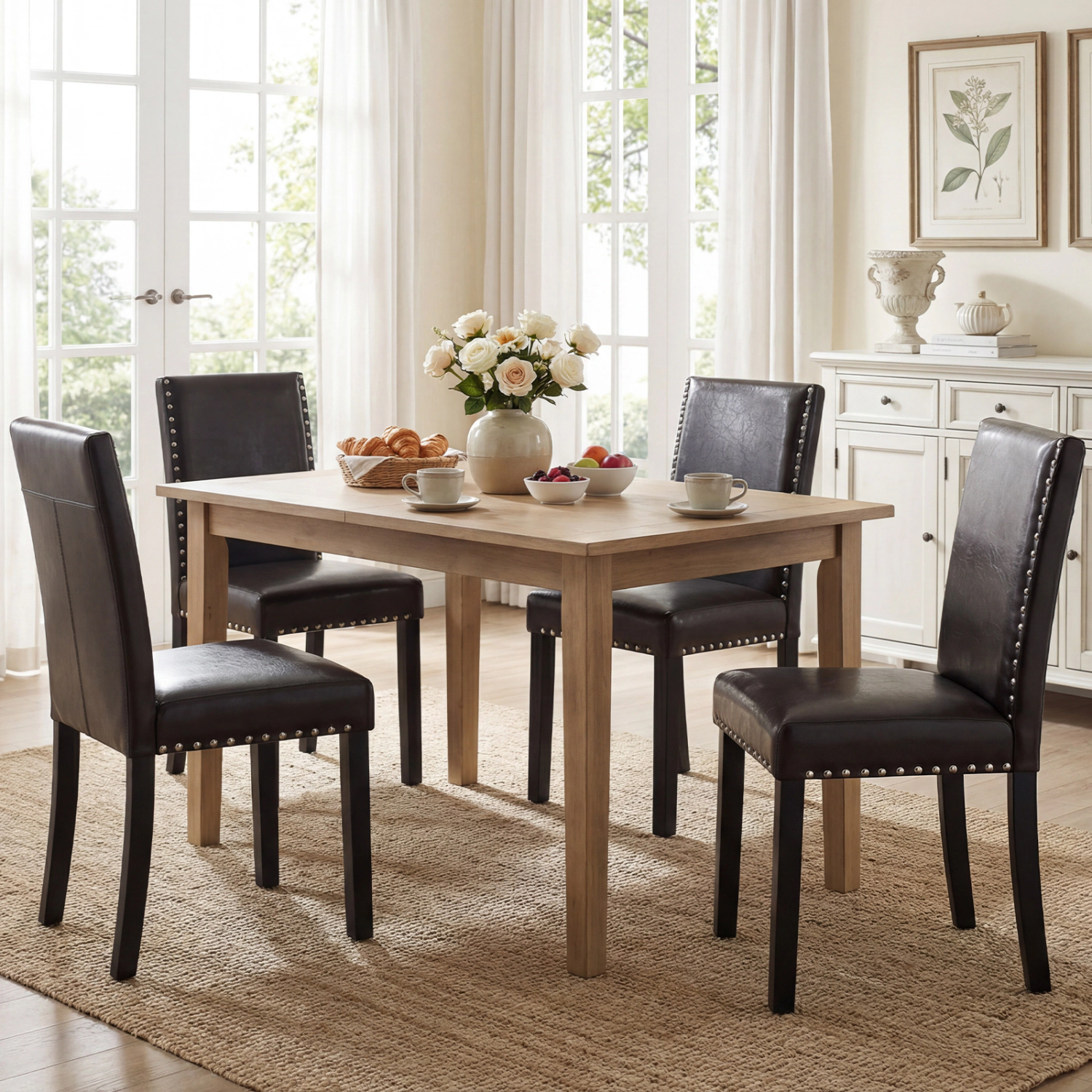 LJG Set of 2/4 Dining Chairs Faux Leather Upholstered Parsons Kitchen
