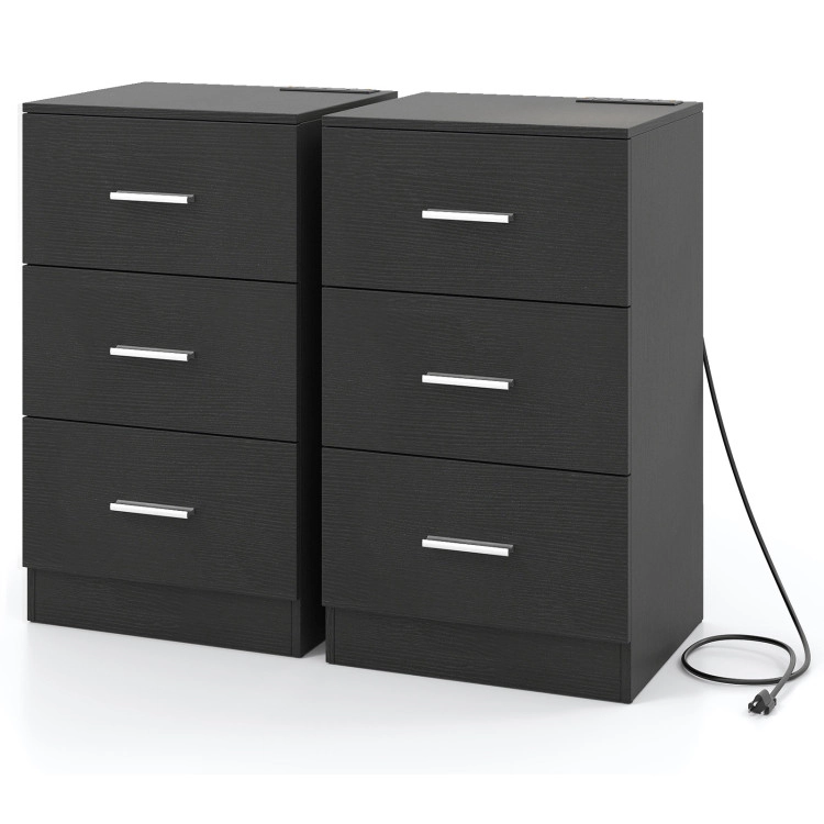 Hivvago Set of 2 Nightstands with Charging Station and Drawers