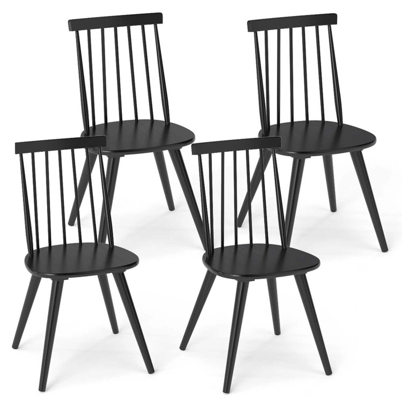 SUGIFT Set of 4 Black 330-lb Capacity Solid Rubber Wood Windsor Dining Chairs with High Spindle Back