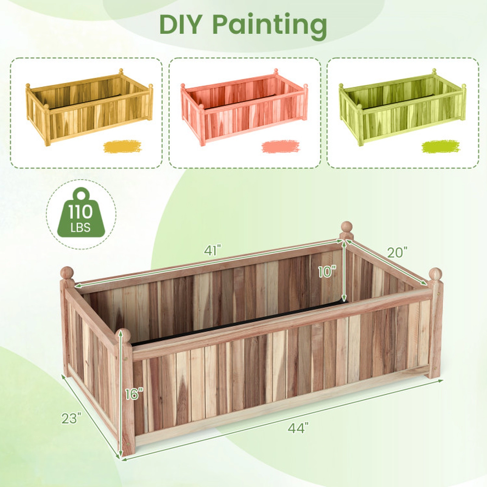 SUGIFT 110-lb Capacity 44-in Acacia Wood Rectangular Raised Garden Bed Planter Box with Liner and Detachable Base